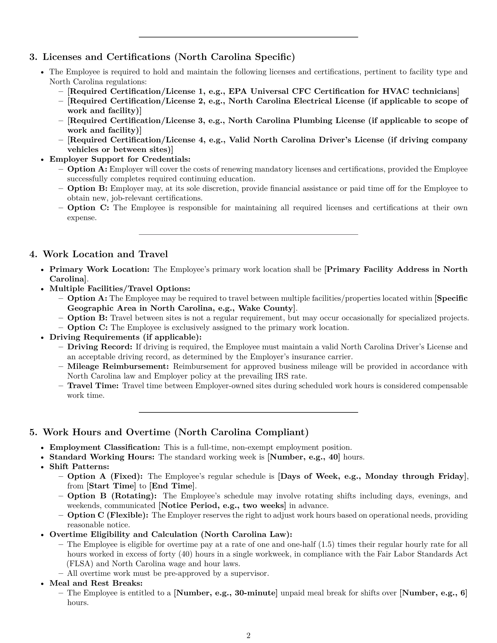 Preview page 2 of Pro North Carolina maintenance technician employment contract template