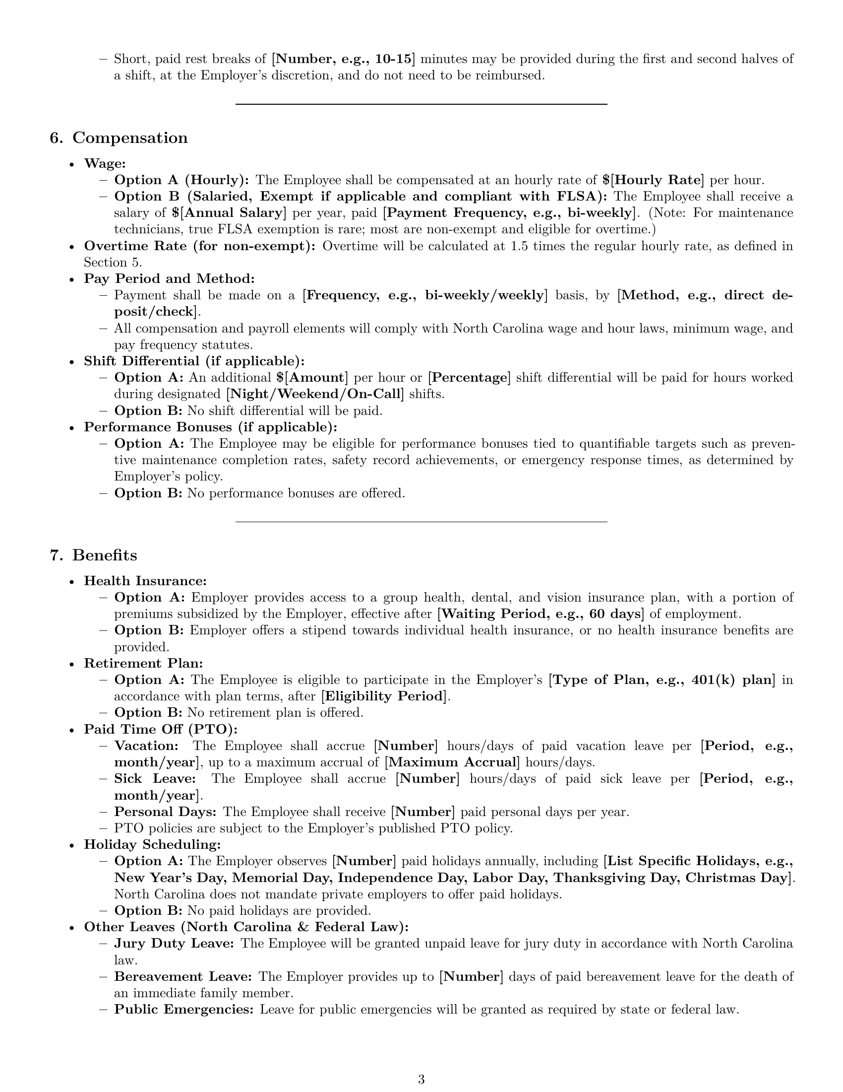Preview page 3 of Pro North Carolina maintenance technician employment contract template
