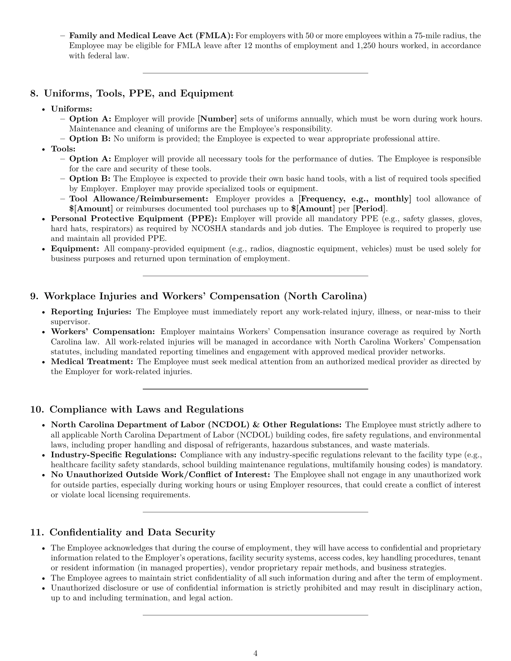Preview page 4 of Pro North Carolina maintenance technician employment contract template