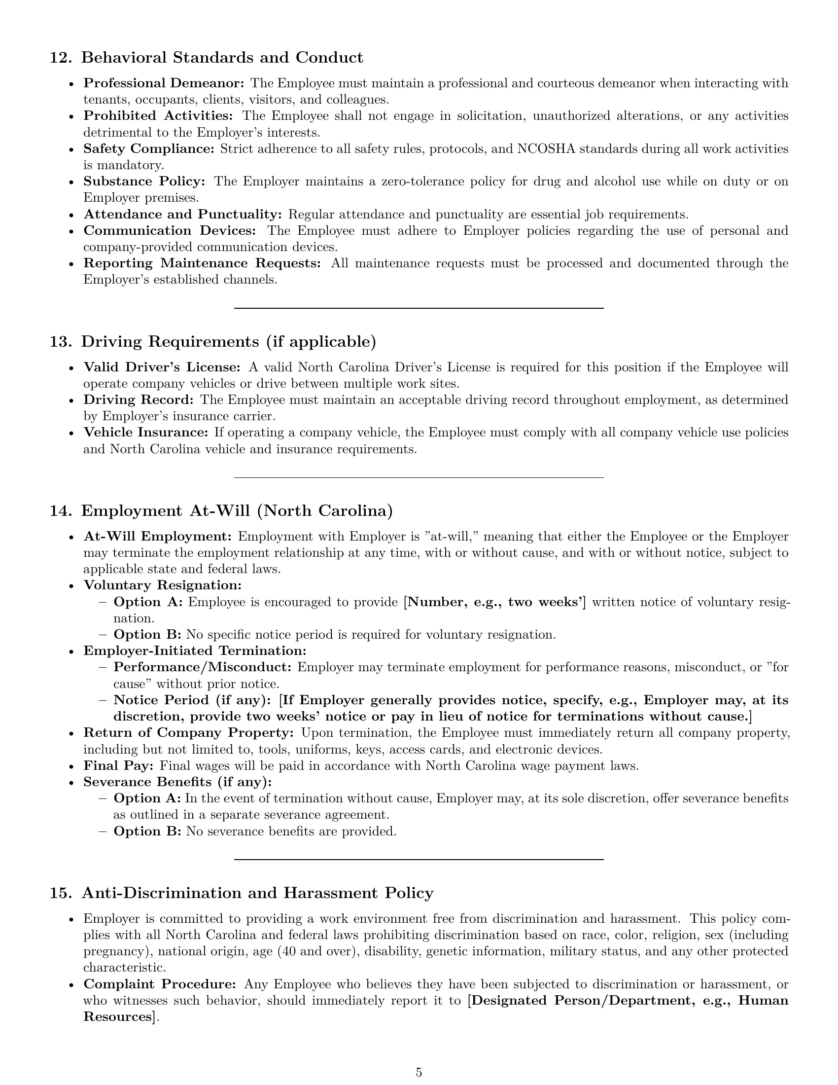Preview page 5 of Pro North Carolina maintenance technician employment contract template