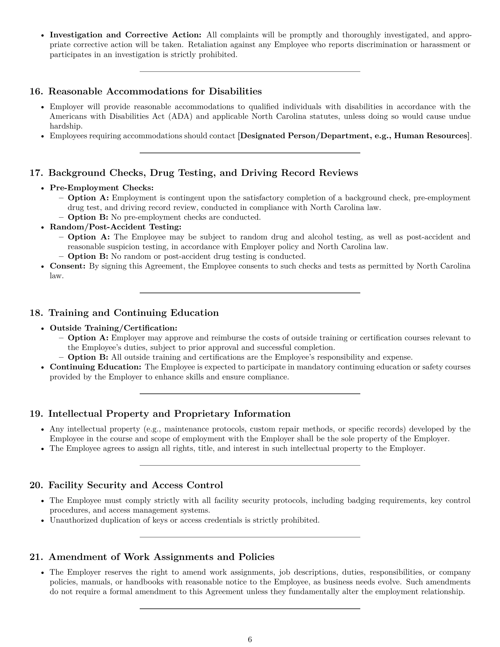 Preview page 6 of Pro North Carolina maintenance technician employment contract template