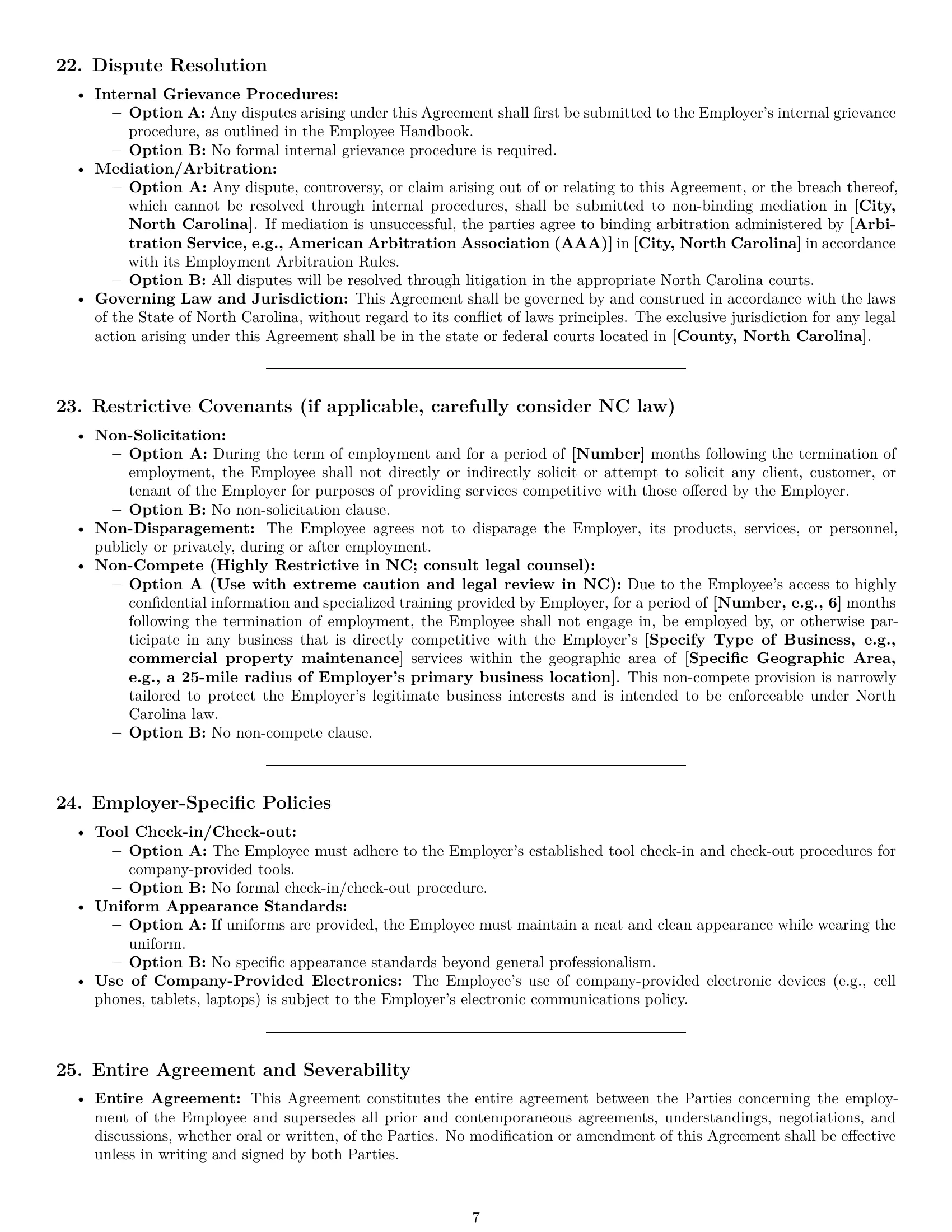 Preview page 7 of Pro North Carolina maintenance technician employment contract template