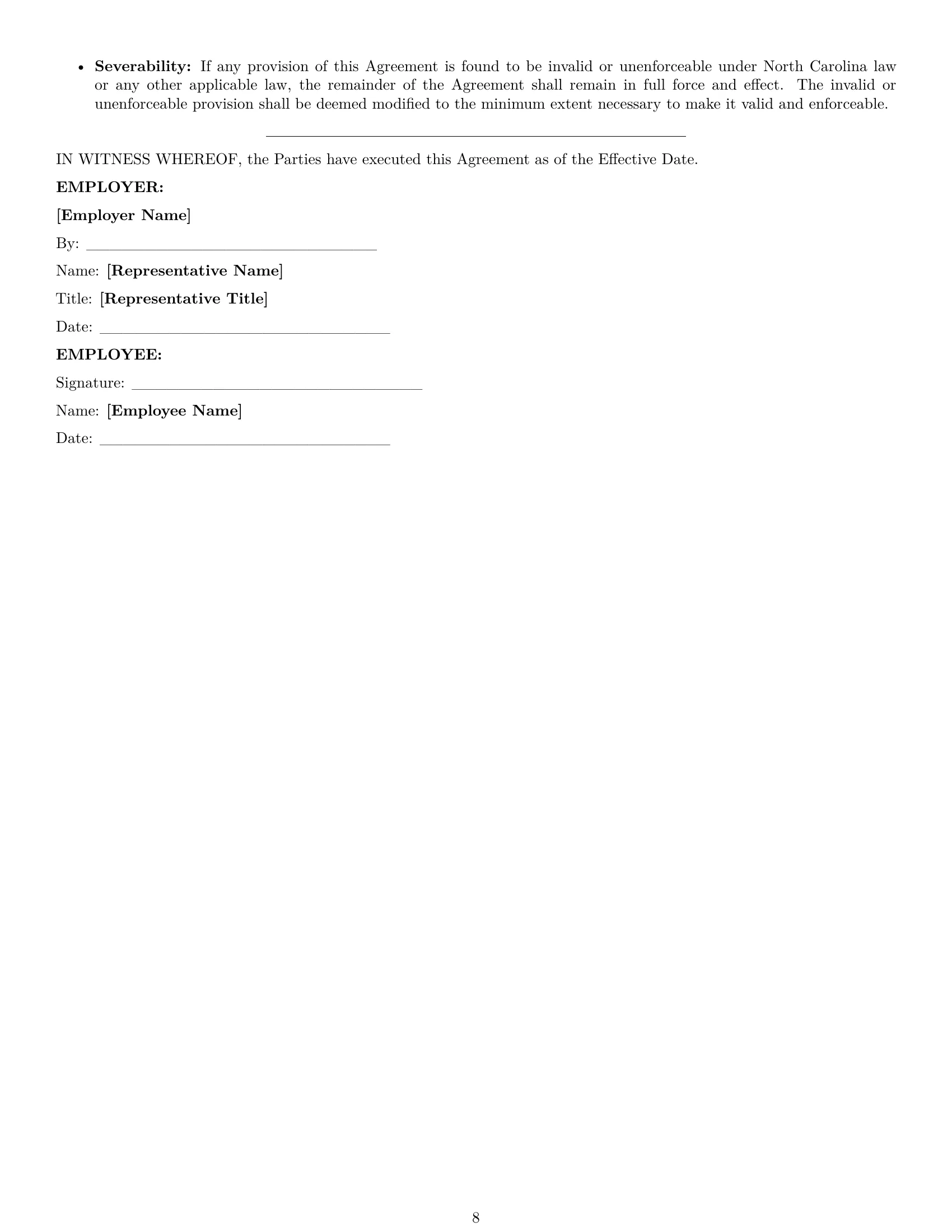 Preview page 8 of Pro North Carolina maintenance technician employment contract template