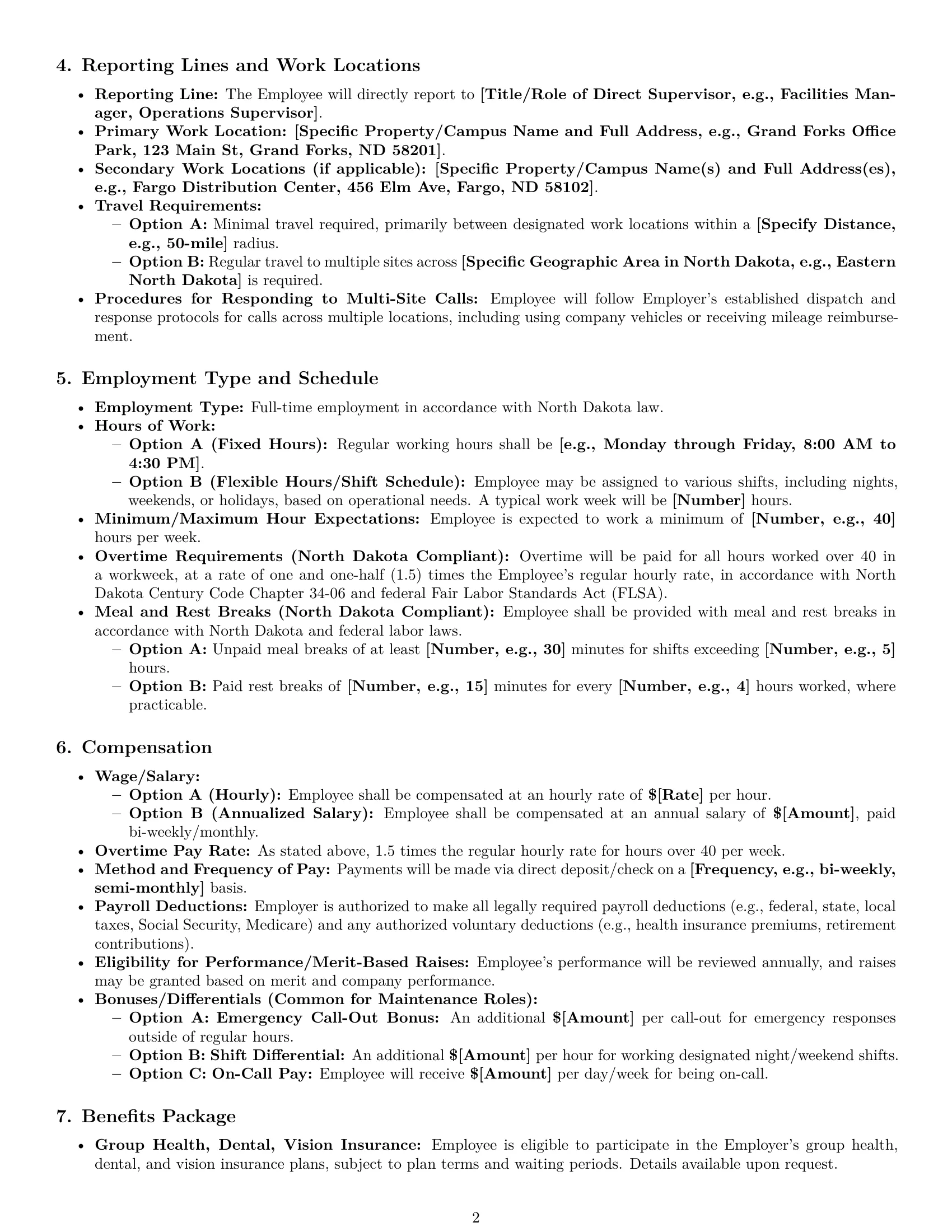 Preview page 2 of Pro North Dakota maintenance technician employment contract template