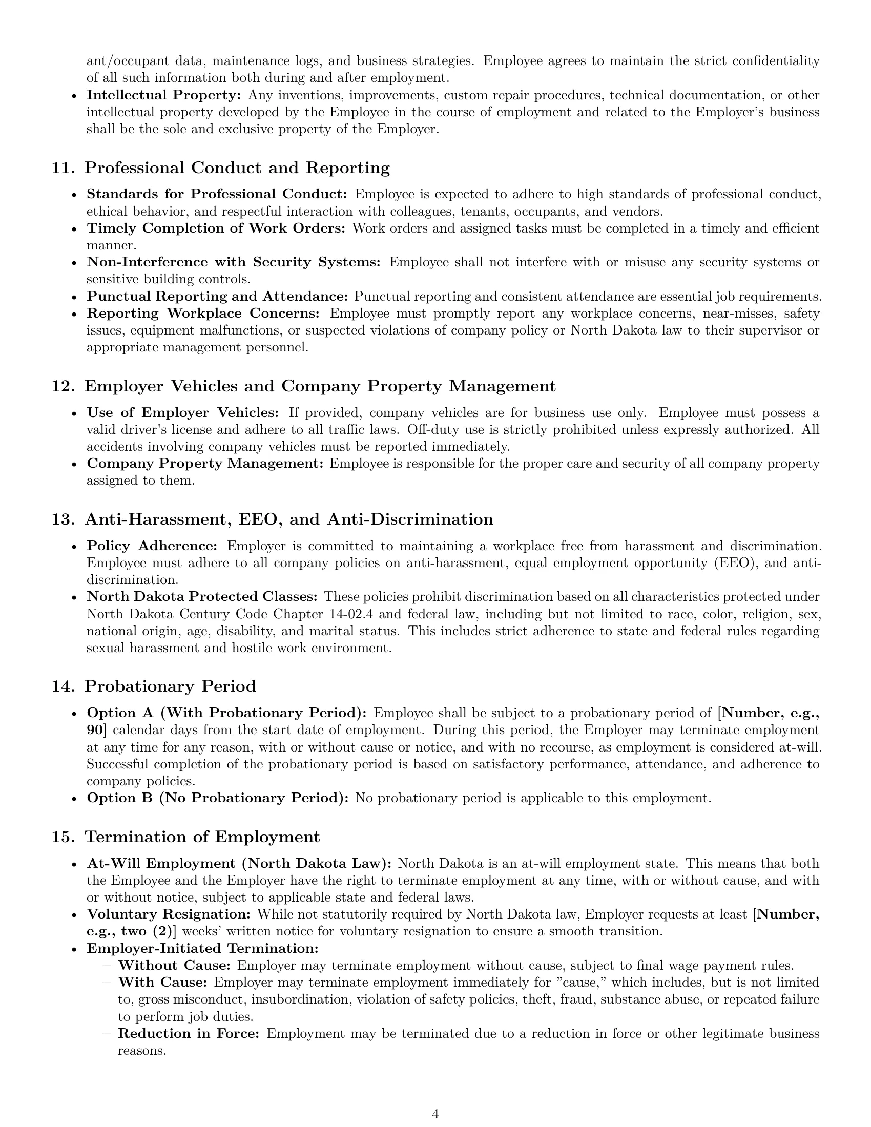 Preview page 4 of Pro North Dakota maintenance technician employment contract template