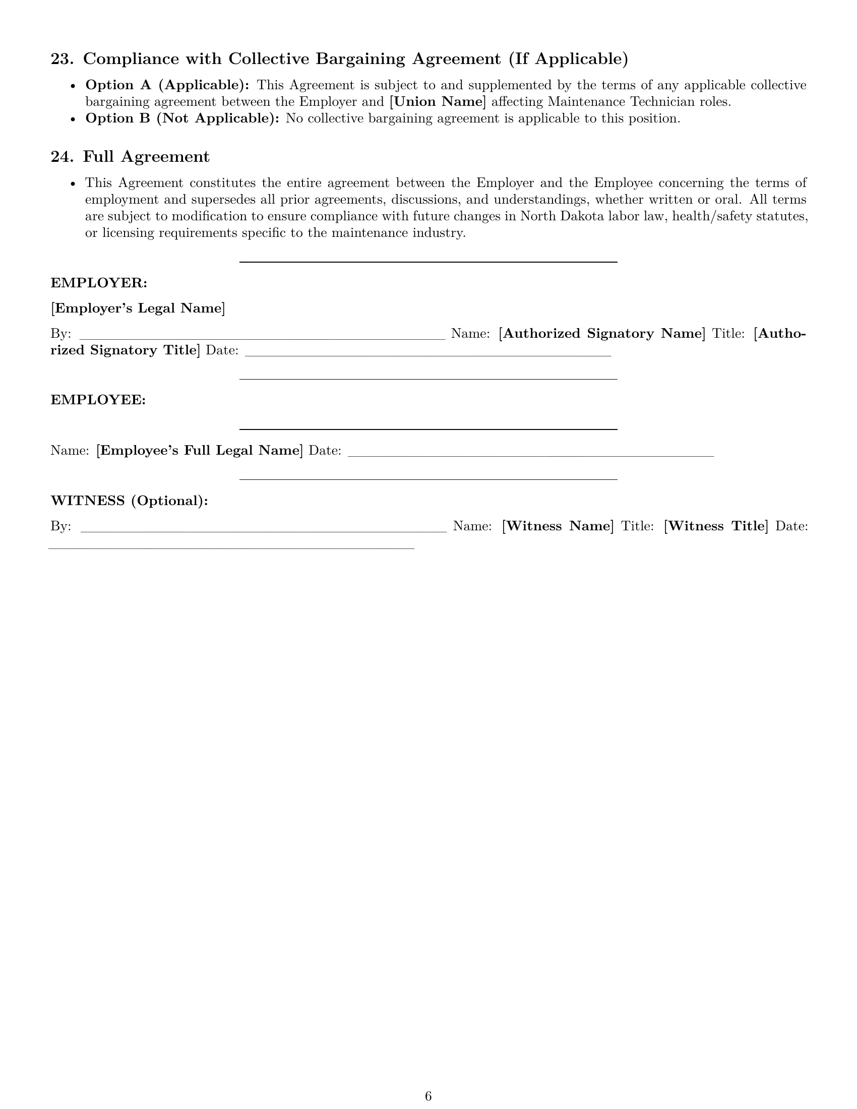Preview page 6 of Pro North Dakota maintenance technician employment contract template