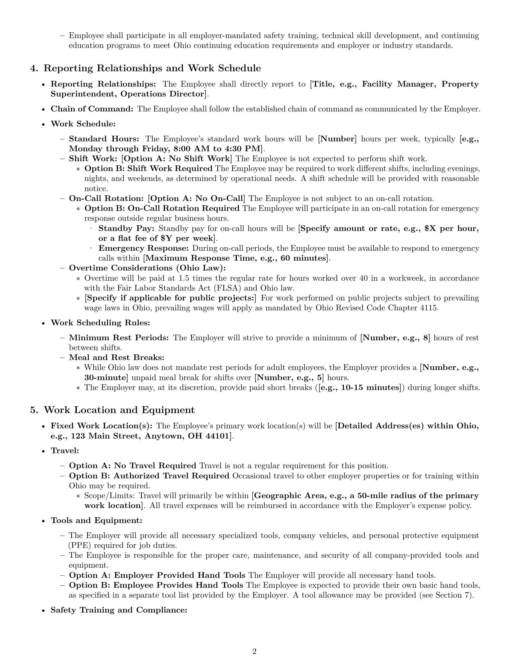 Preview page 2 of Pro Ohio maintenance technician employment contract template