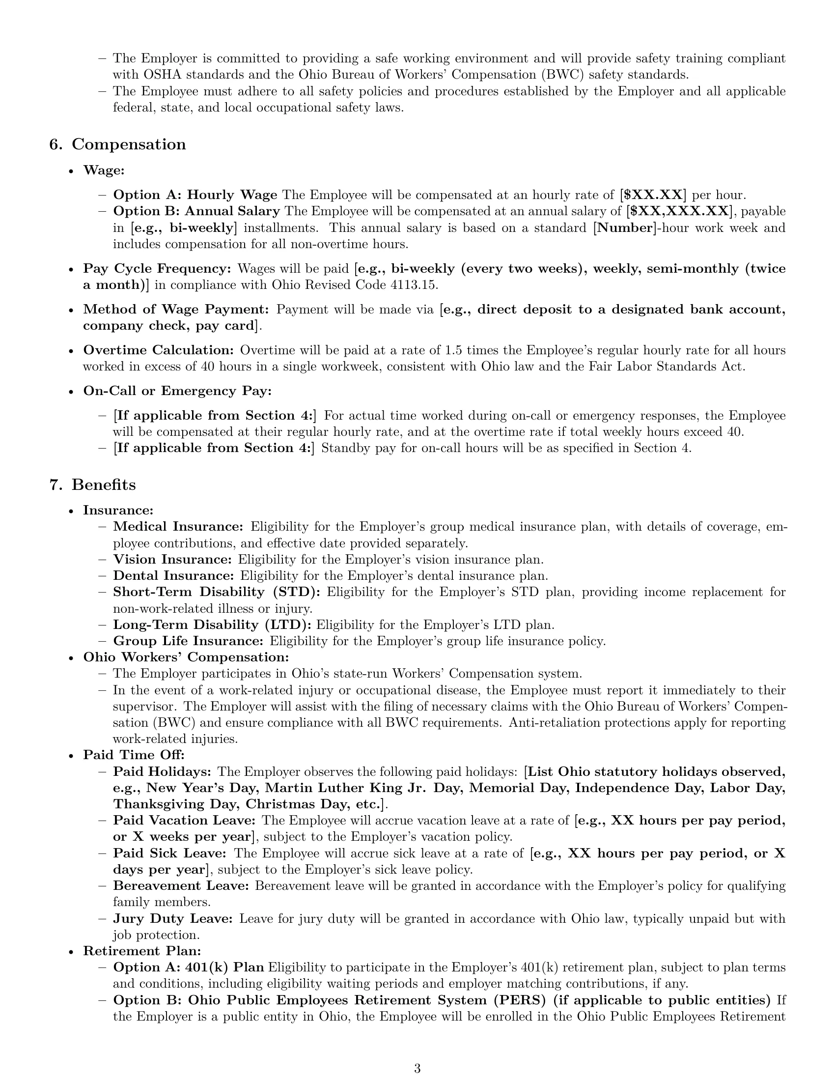 Preview page 3 of Pro Ohio maintenance technician employment contract template