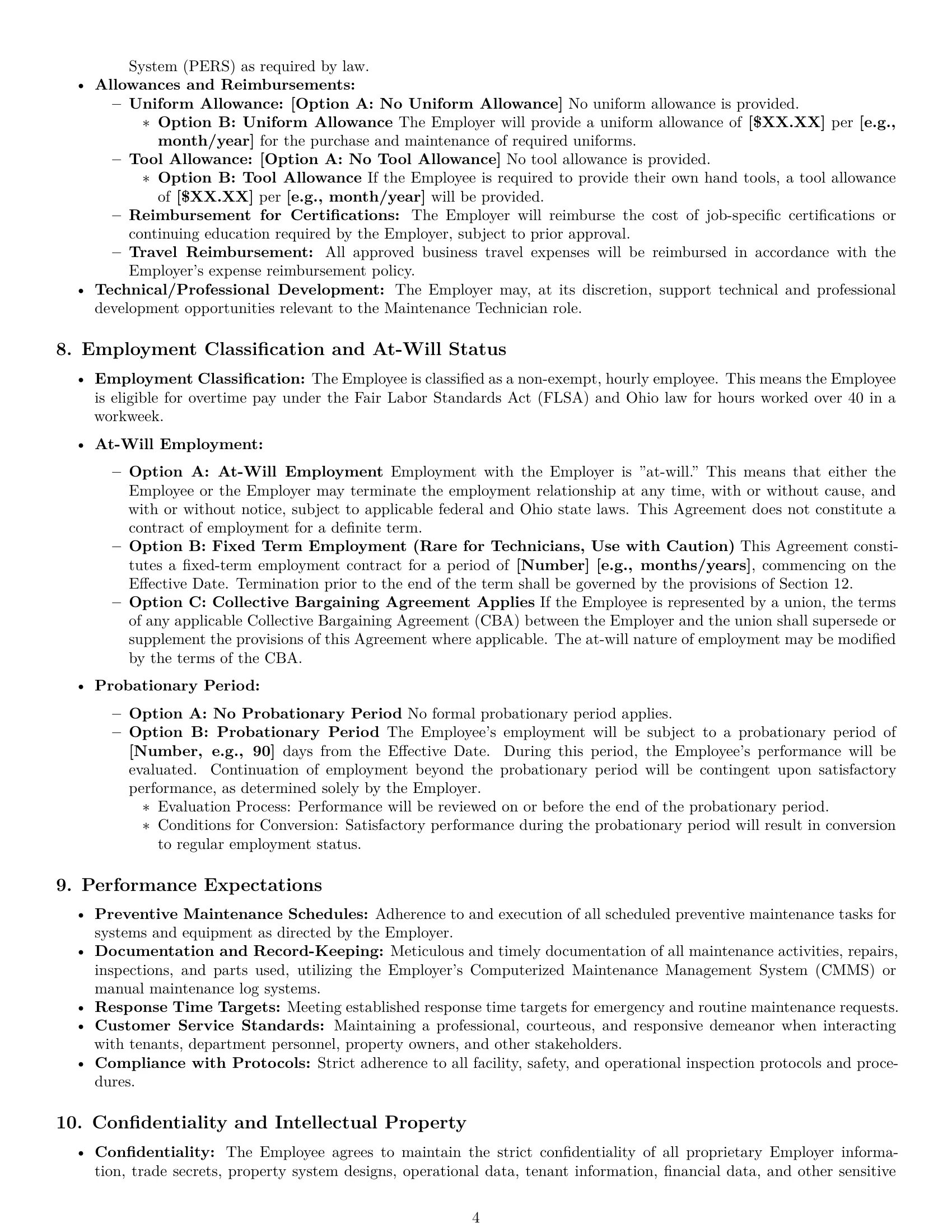 Preview page 4 of Pro Ohio maintenance technician employment contract template