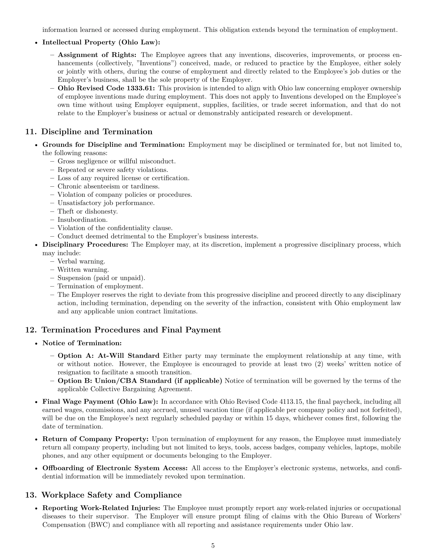 Preview page 5 of Pro Ohio maintenance technician employment contract template