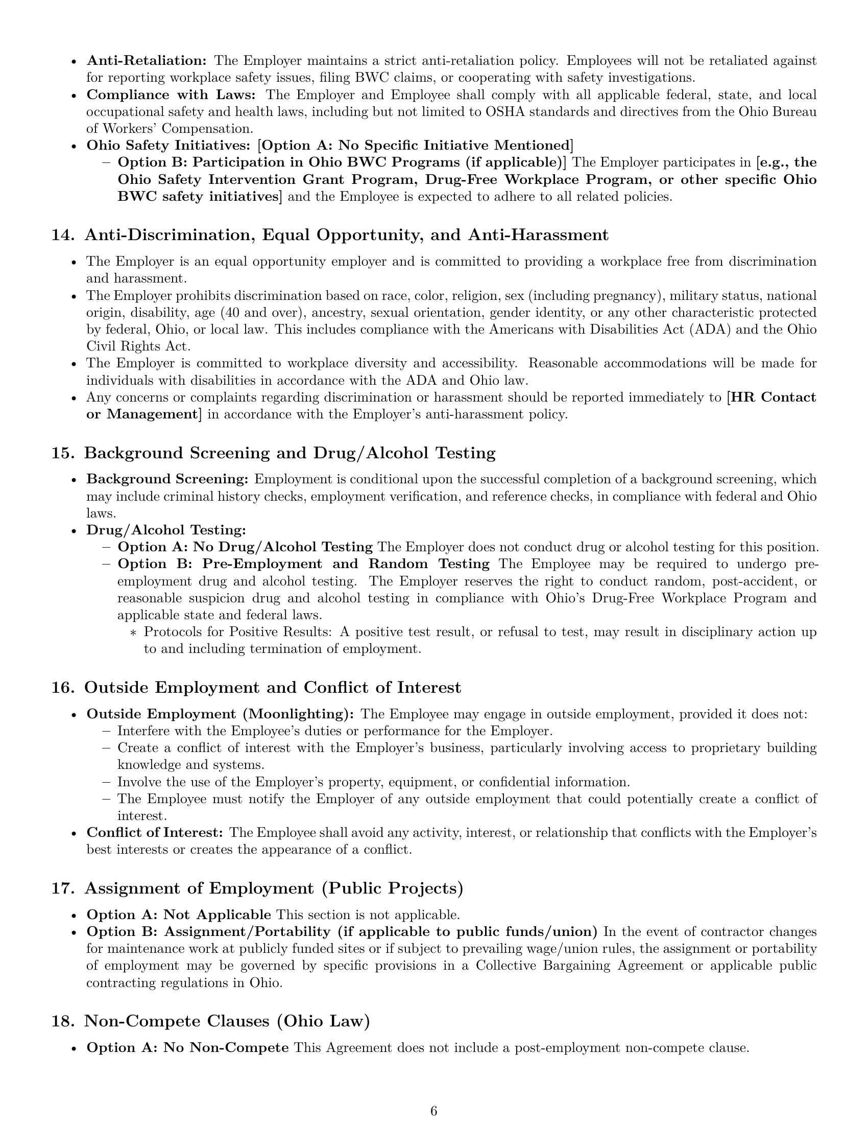 Preview page 6 of Pro Ohio maintenance technician employment contract template