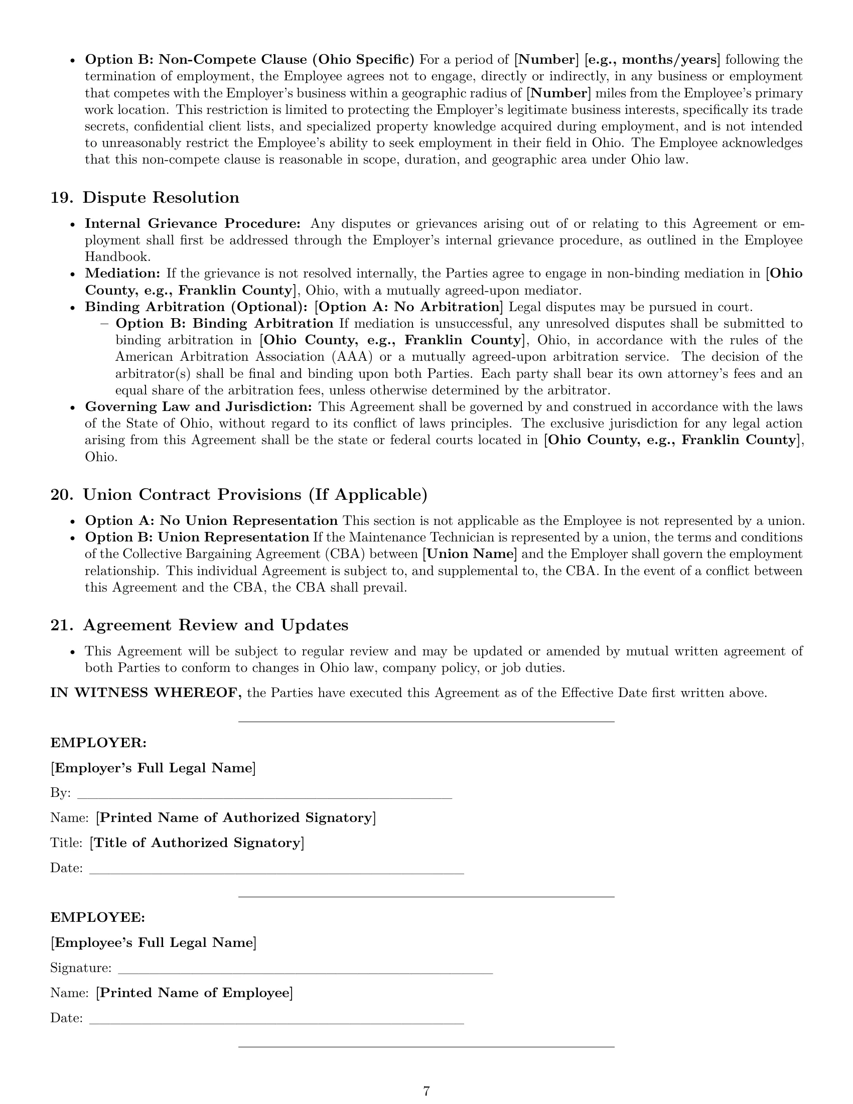 Preview page 7 of Pro Ohio maintenance technician employment contract template
