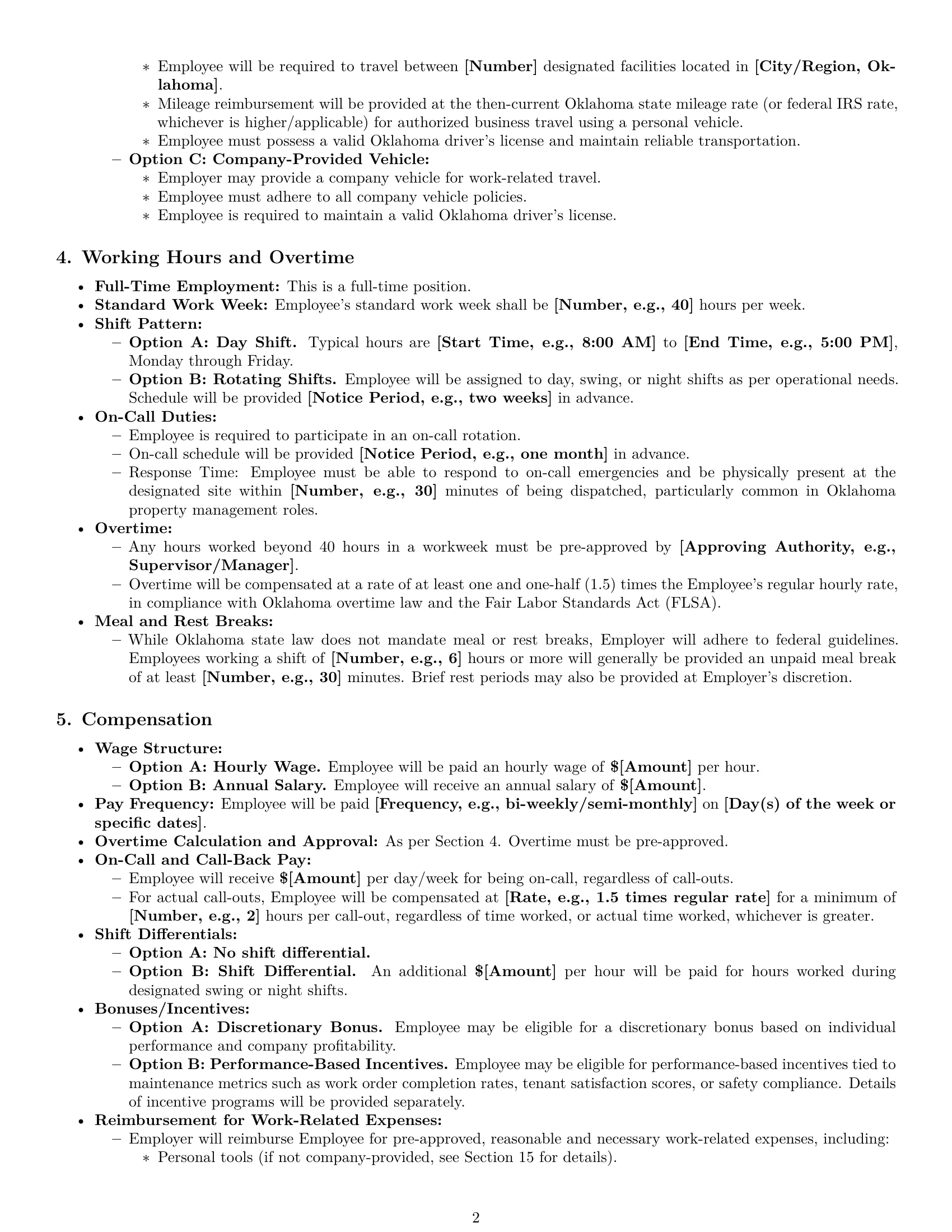 Preview page 2 of Pro Oklahoma maintenance technician employment contract template