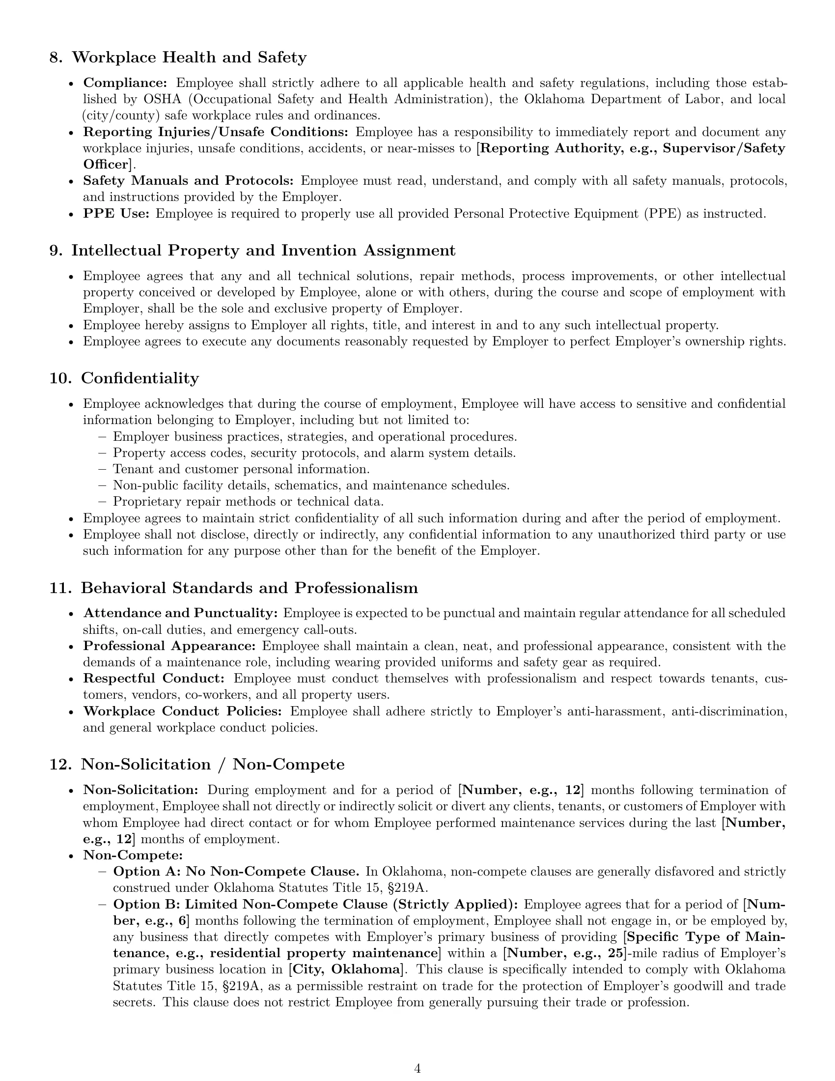 Preview page 4 of Pro Oklahoma maintenance technician employment contract template