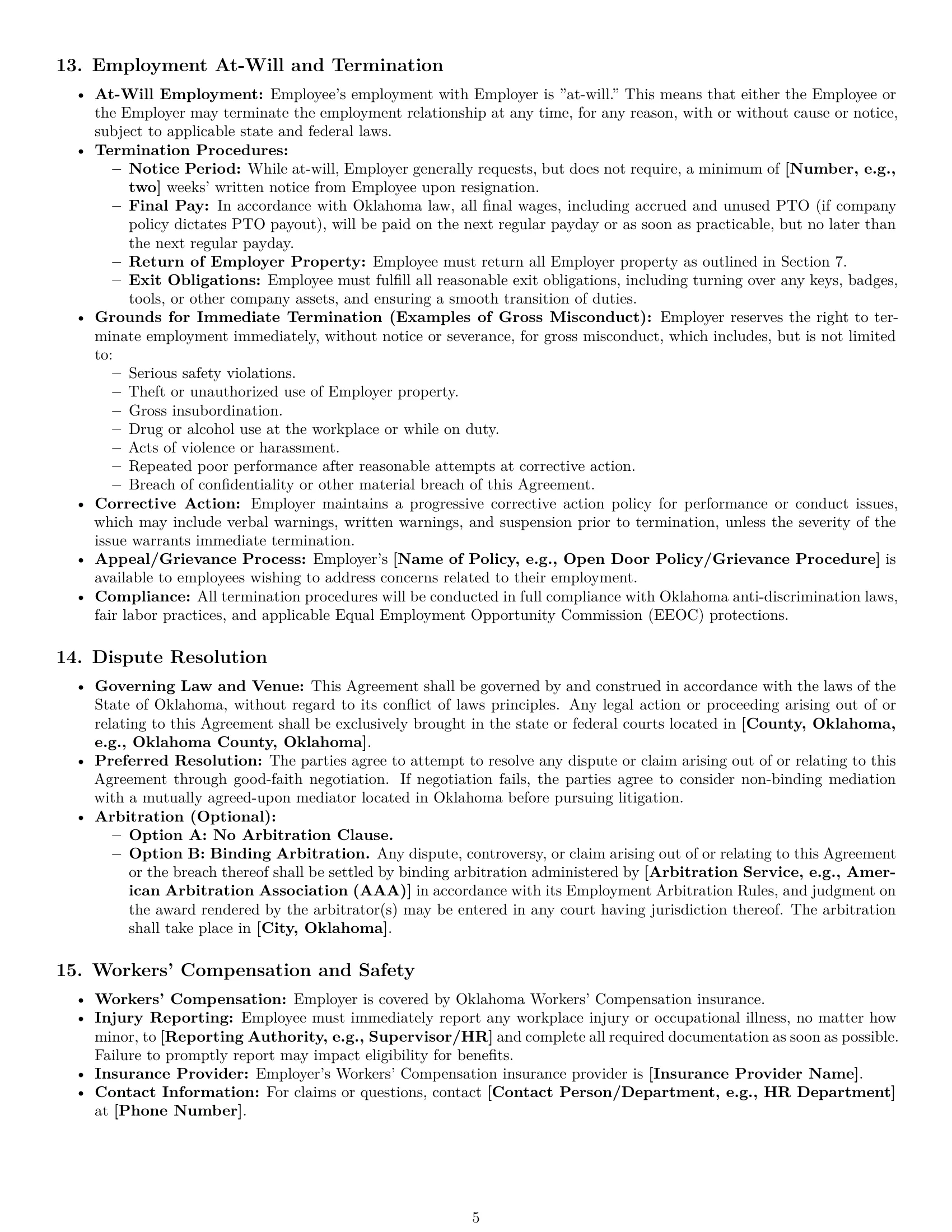 Preview page 5 of Pro Oklahoma maintenance technician employment contract template