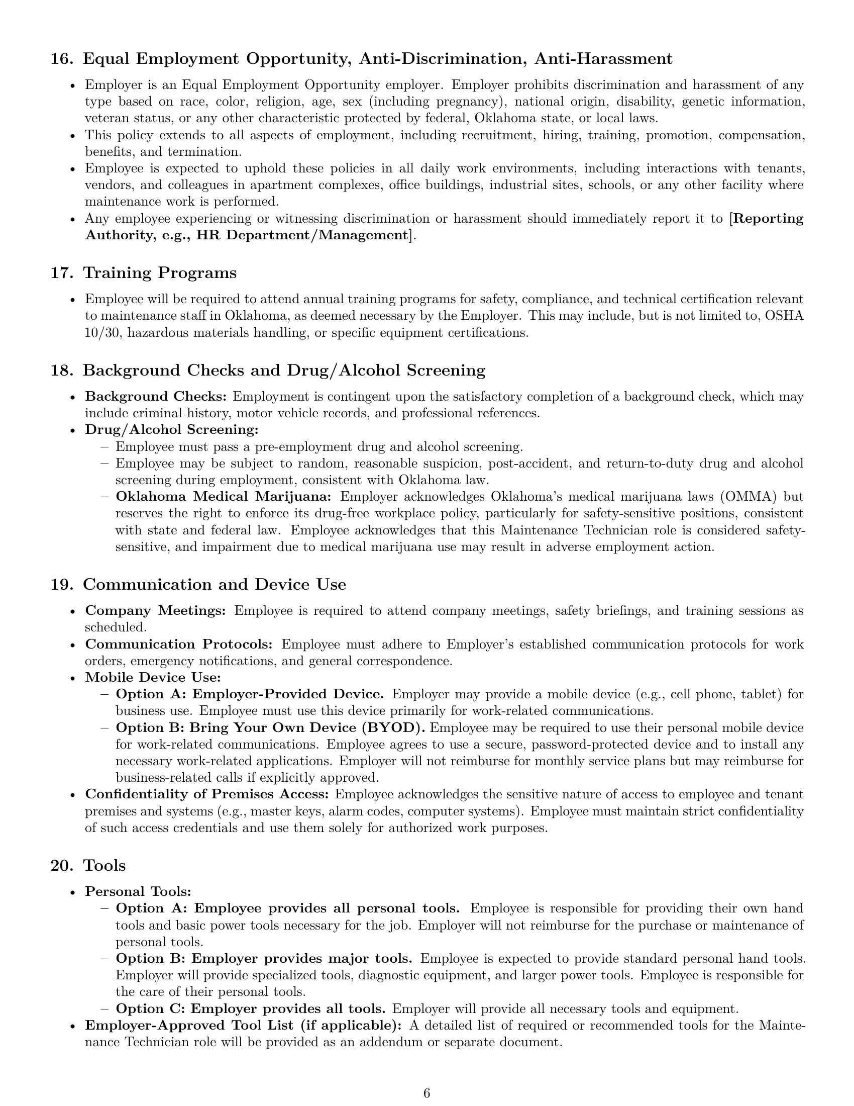 Preview page 6 of Pro Oklahoma maintenance technician employment contract template