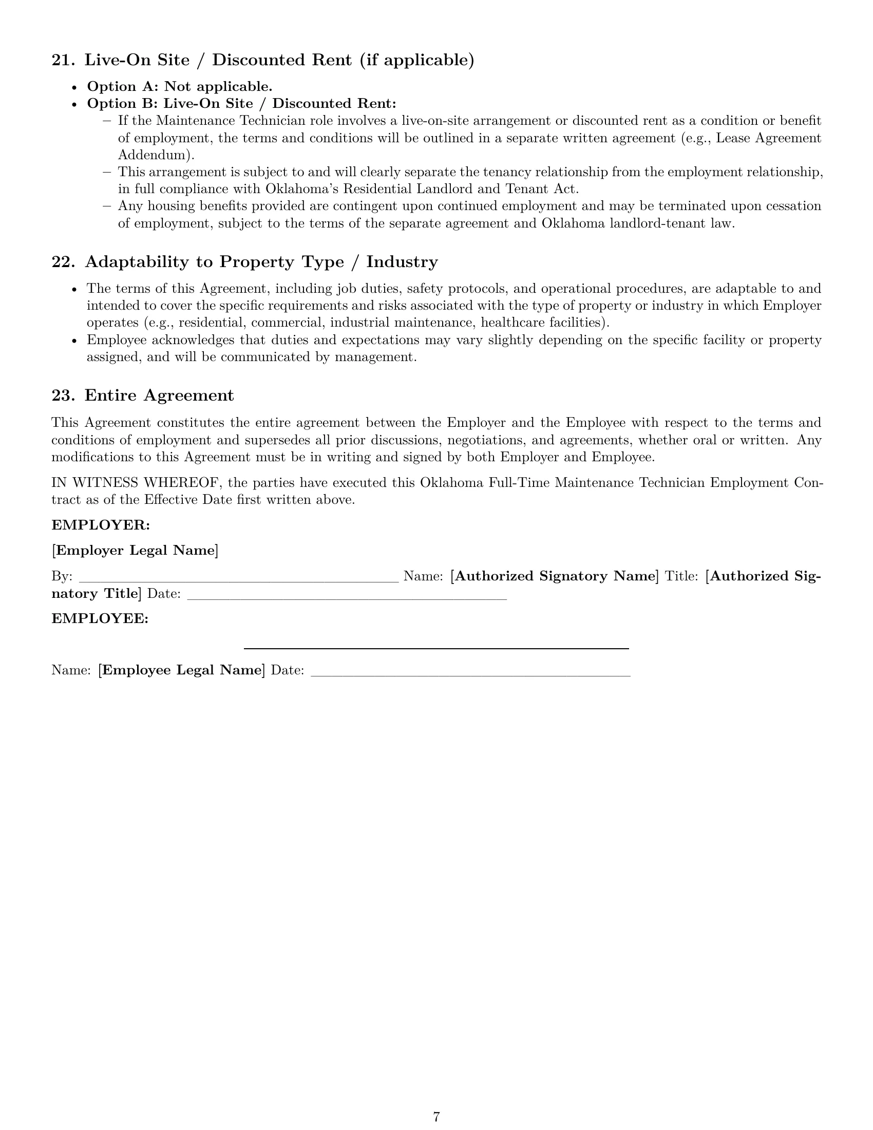 Preview page 7 of Pro Oklahoma maintenance technician employment contract template