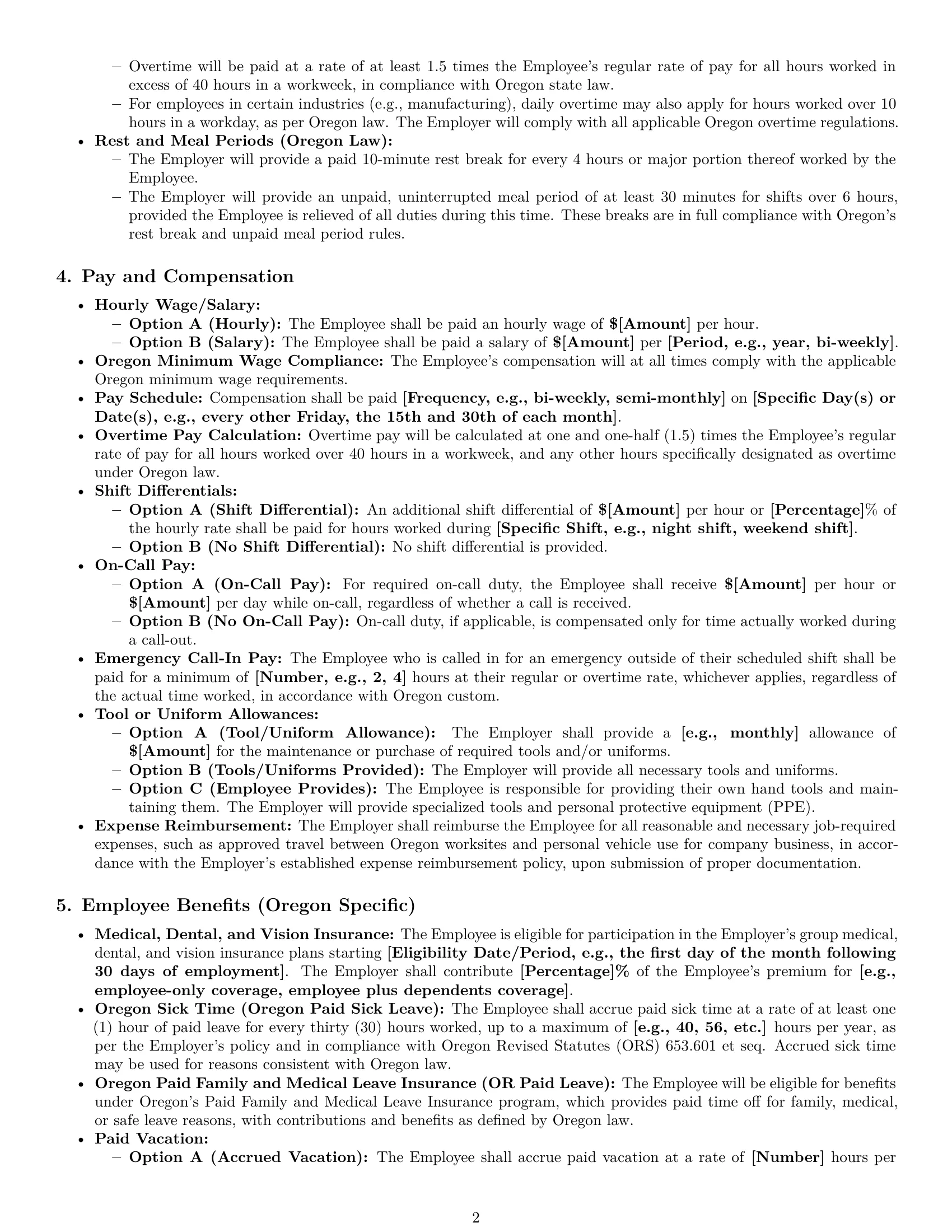 Preview page 2 of Pro Oregon maintenance technician employment contract template