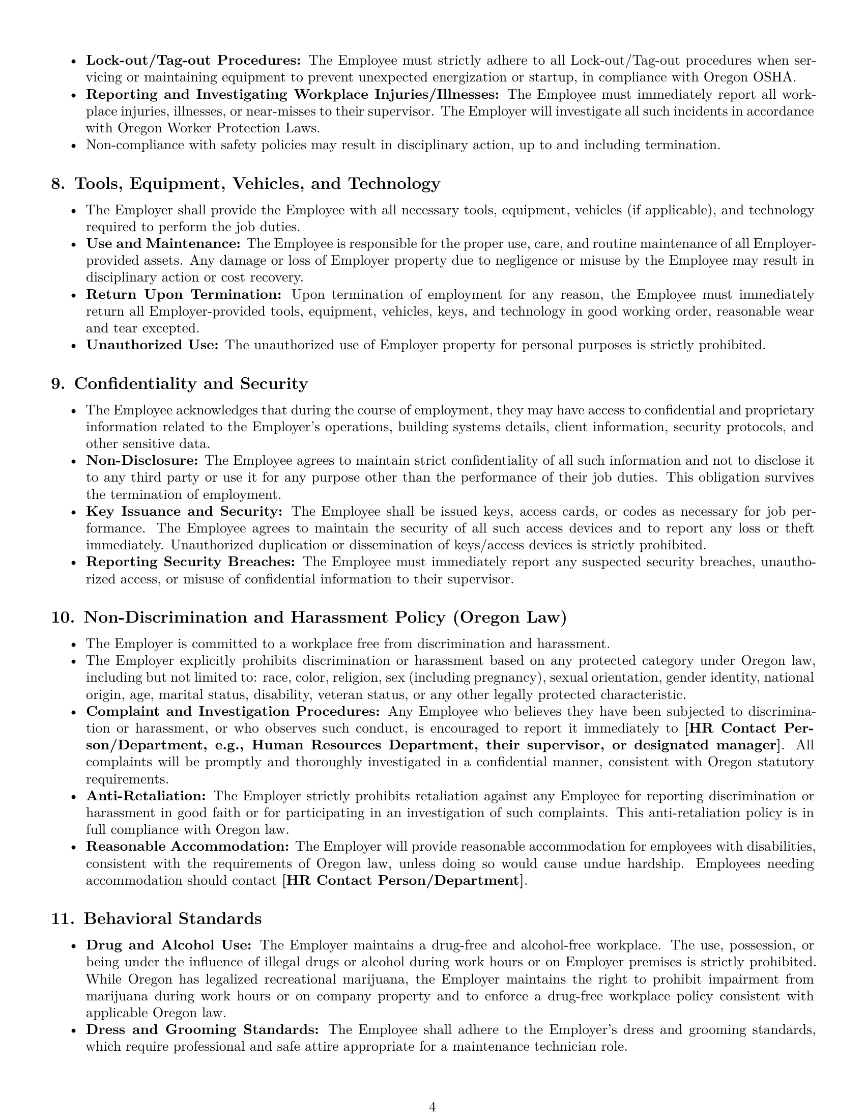 Preview page 4 of Pro Oregon maintenance technician employment contract template