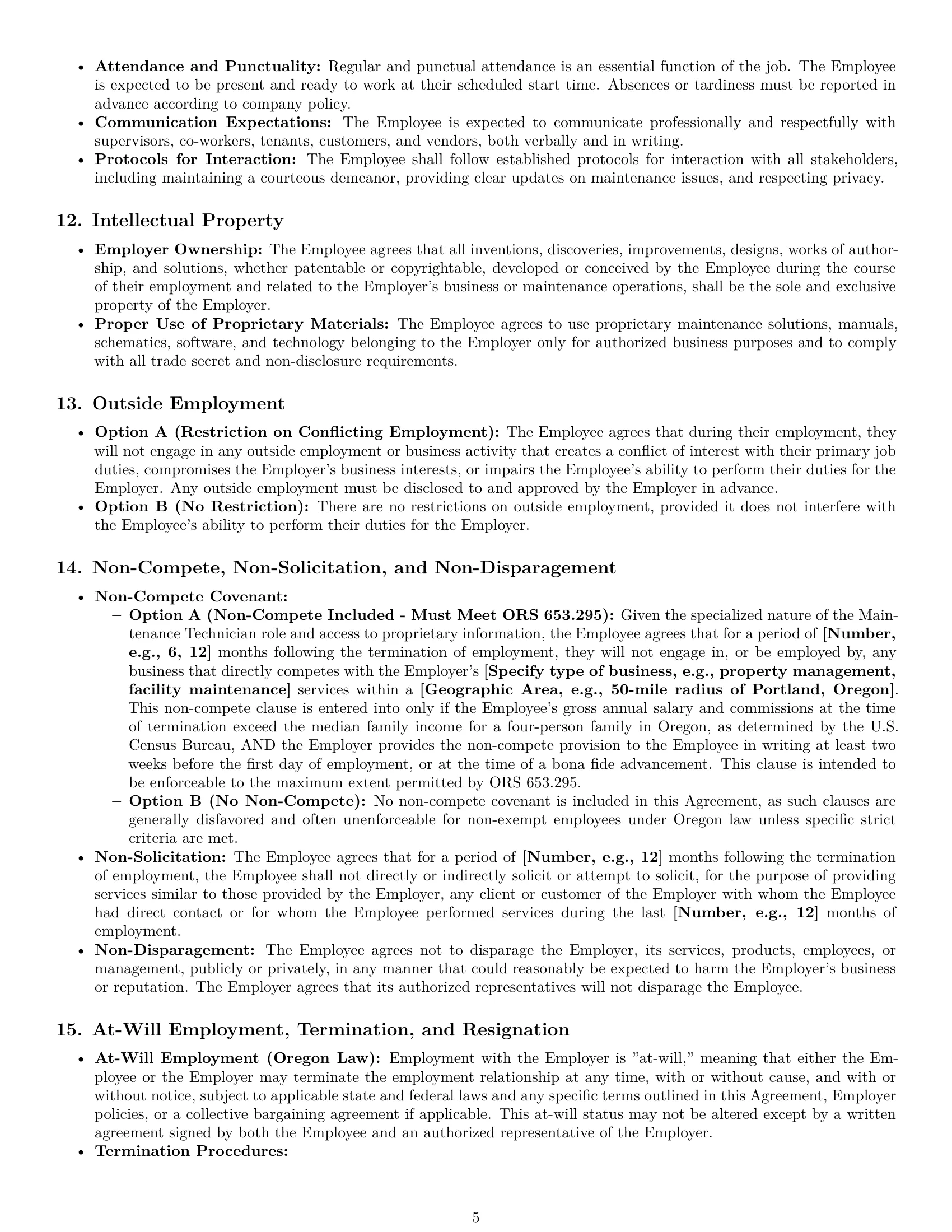 Preview page 5 of Pro Oregon maintenance technician employment contract template
