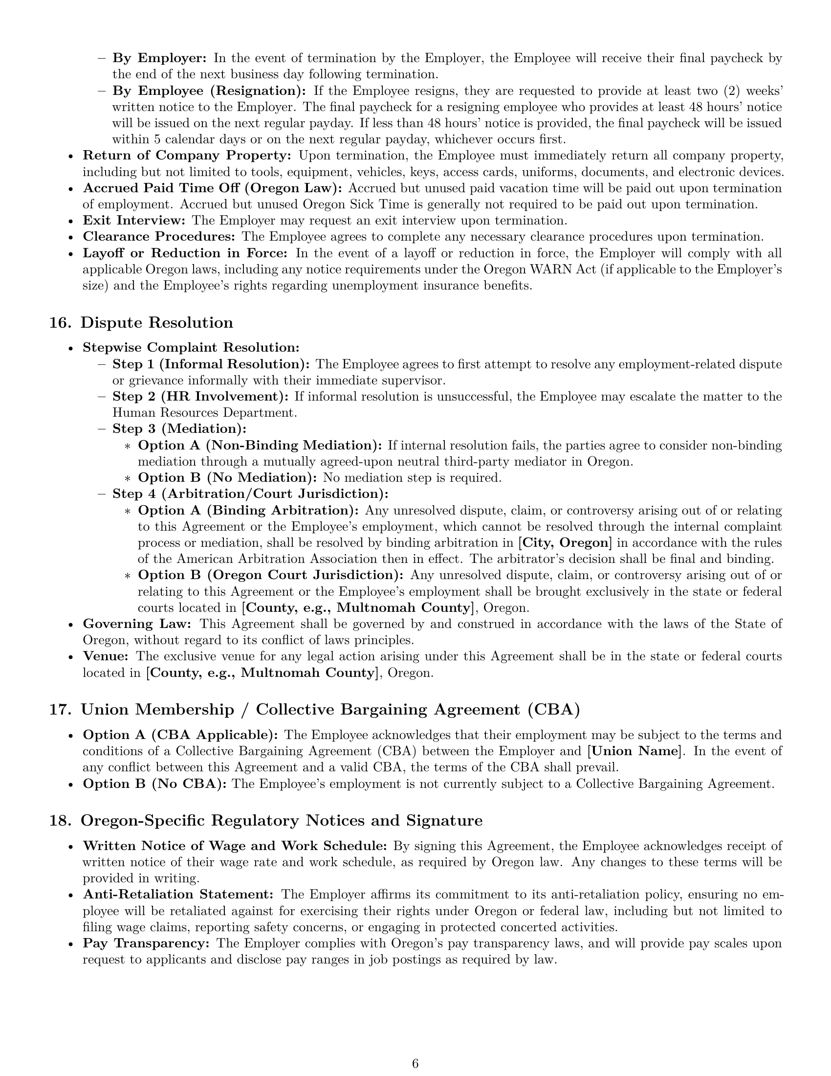 Preview page 6 of Pro Oregon maintenance technician employment contract template