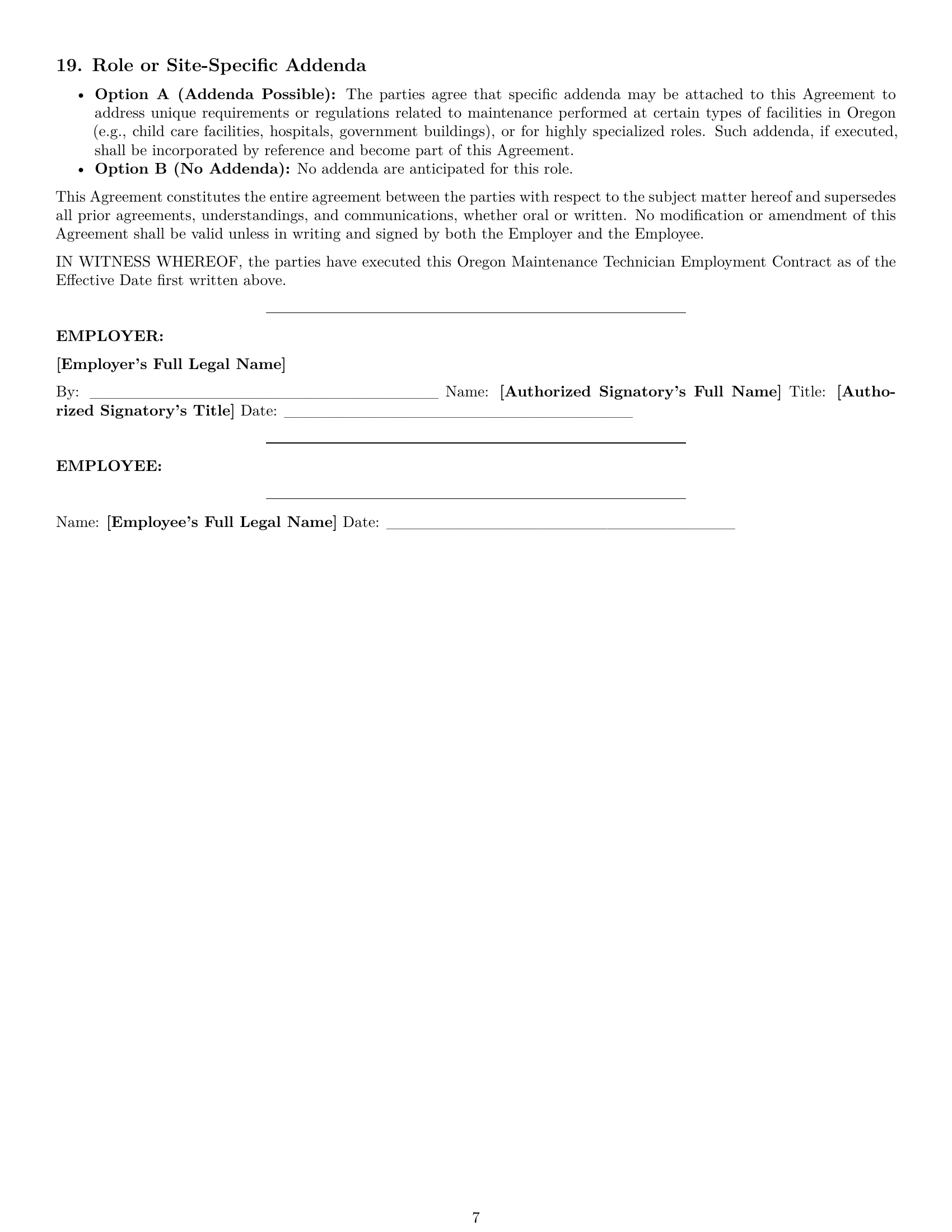 Preview page 7 of Pro Oregon maintenance technician employment contract template