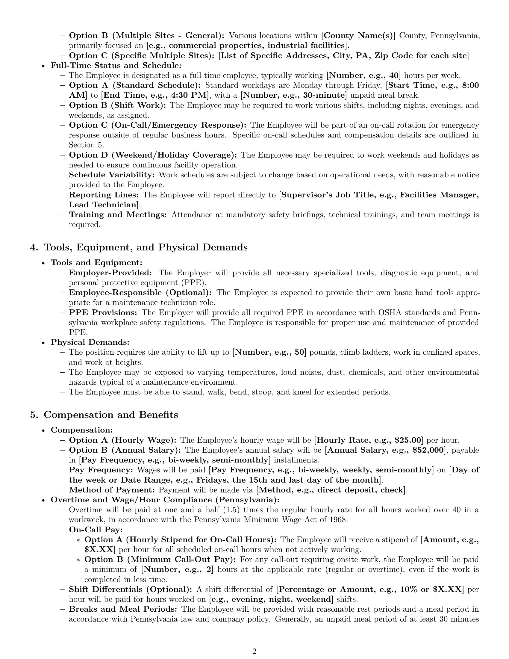 Preview page 2 of Pro Pennsylvania maintenance technician employment contract template