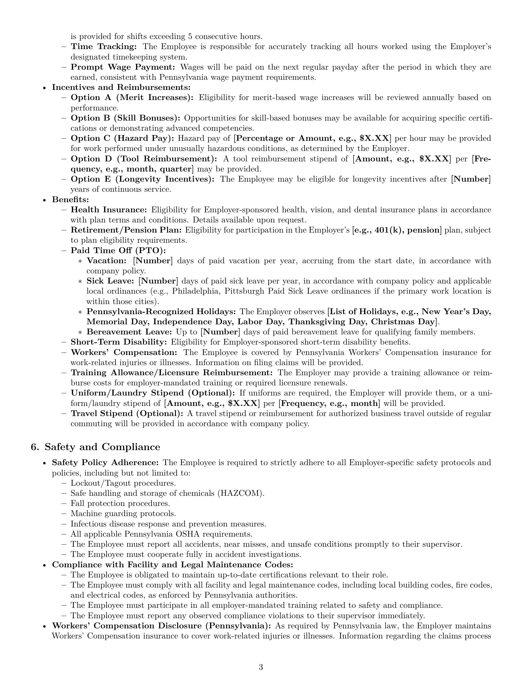 Preview page 3 of Pro Pennsylvania maintenance technician employment contract template
