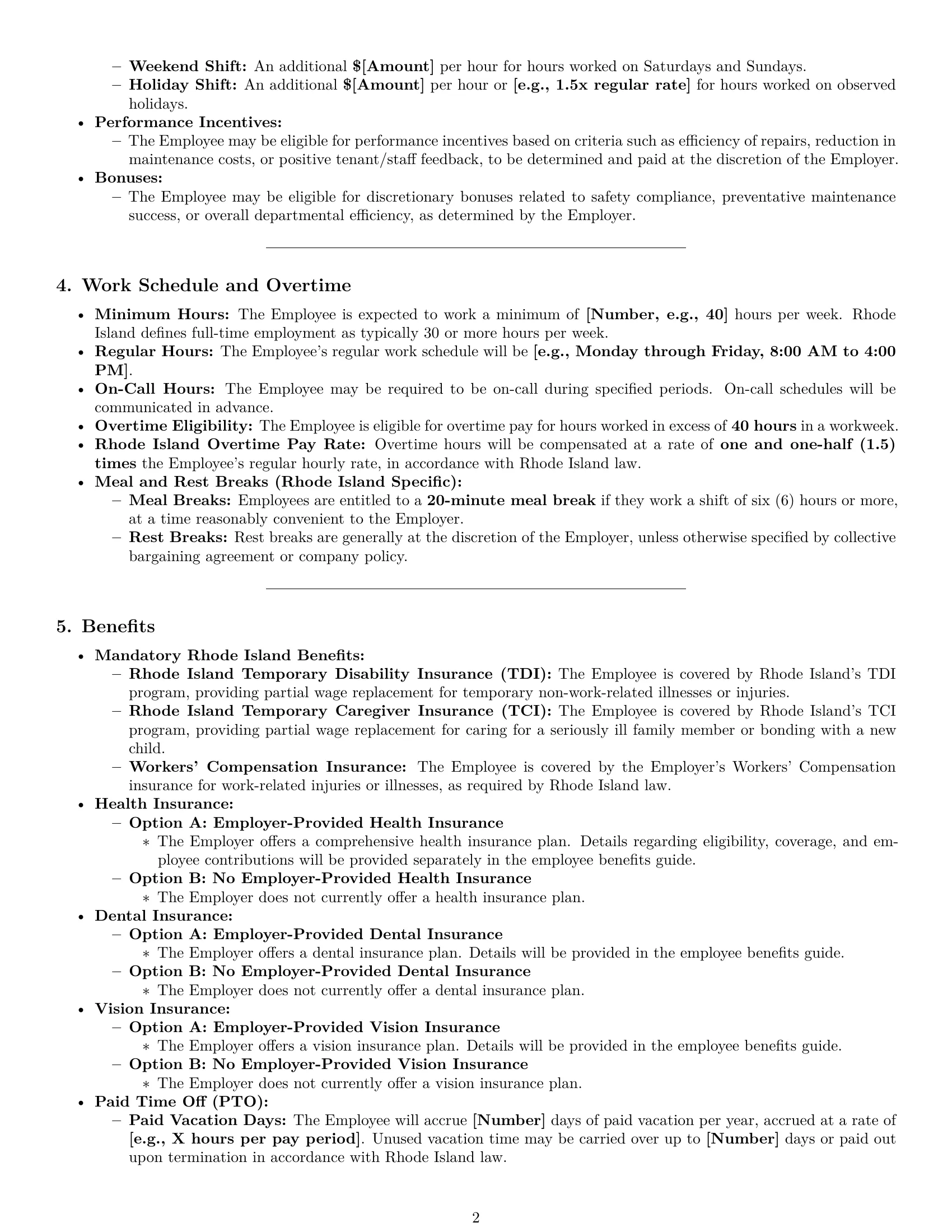 Preview page 2 of Pro Rhode Island maintenance technician employment contract template