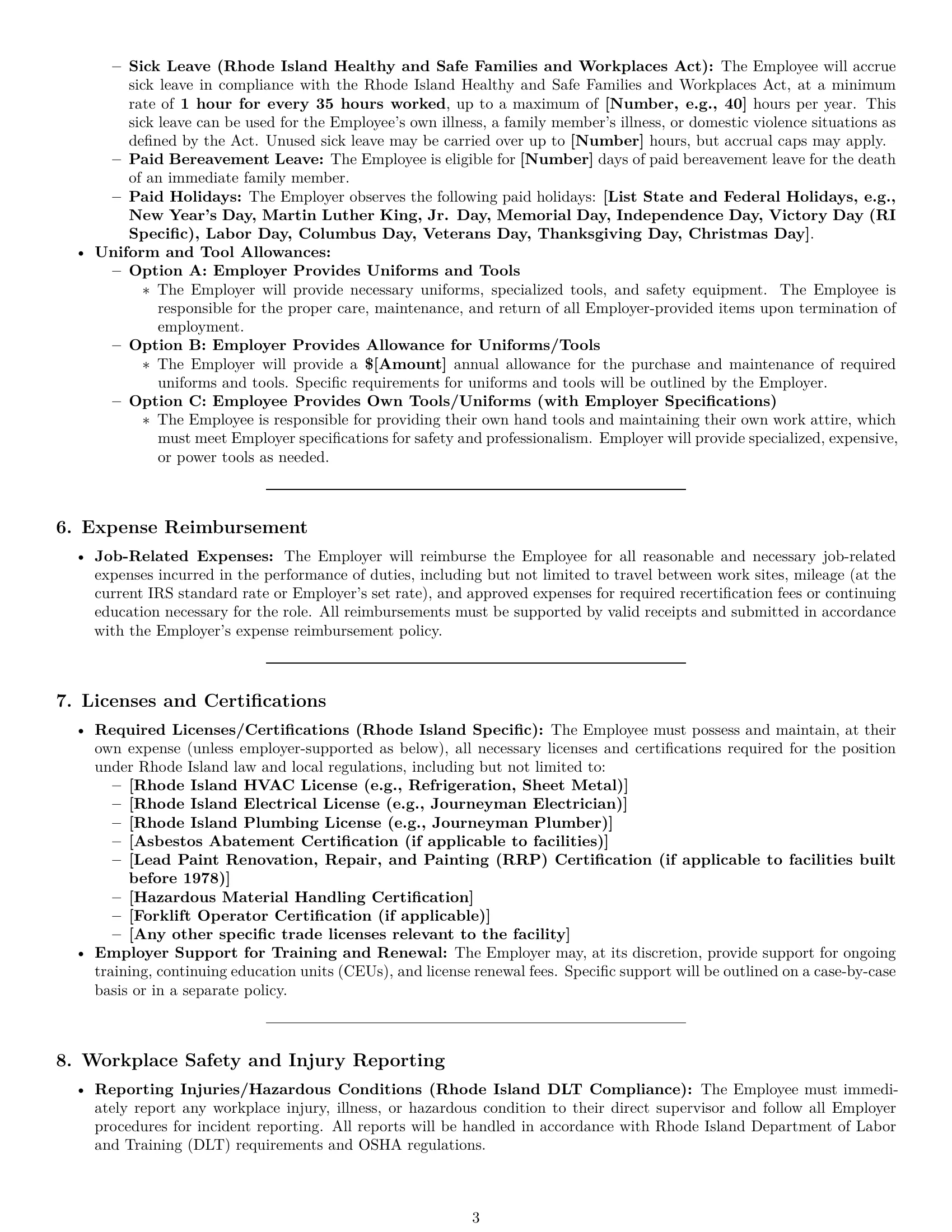 Preview page 3 of Pro Rhode Island maintenance technician employment contract template