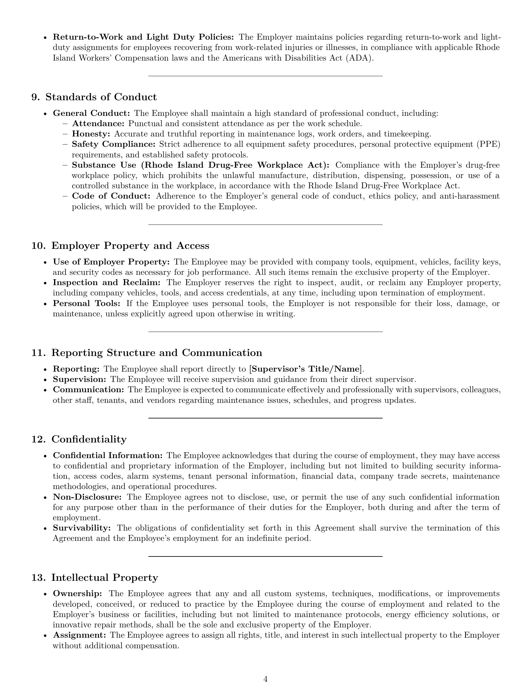 Preview page 4 of Pro Rhode Island maintenance technician employment contract template
