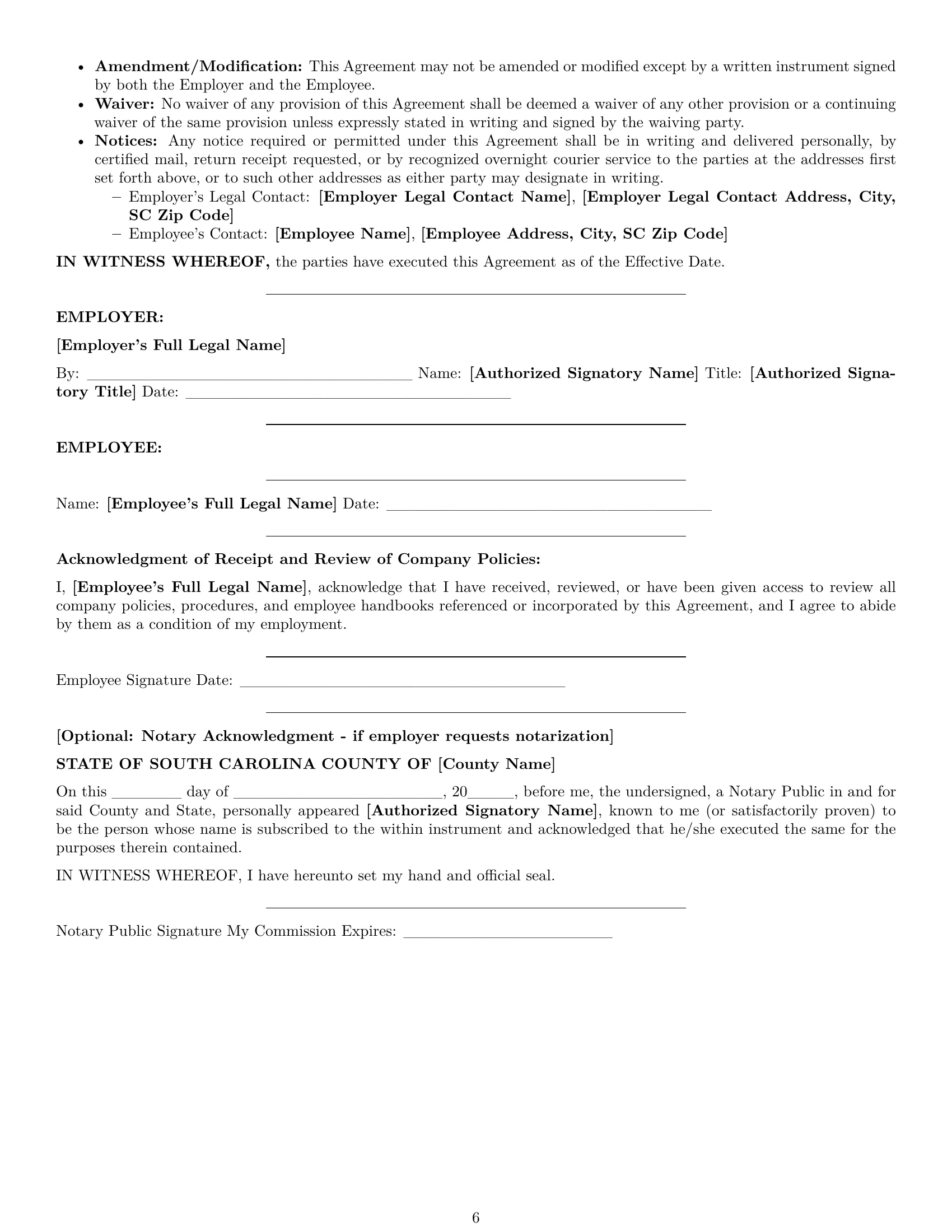 Preview page 6 of Pro South Carolina maintenance technician employment contract template
