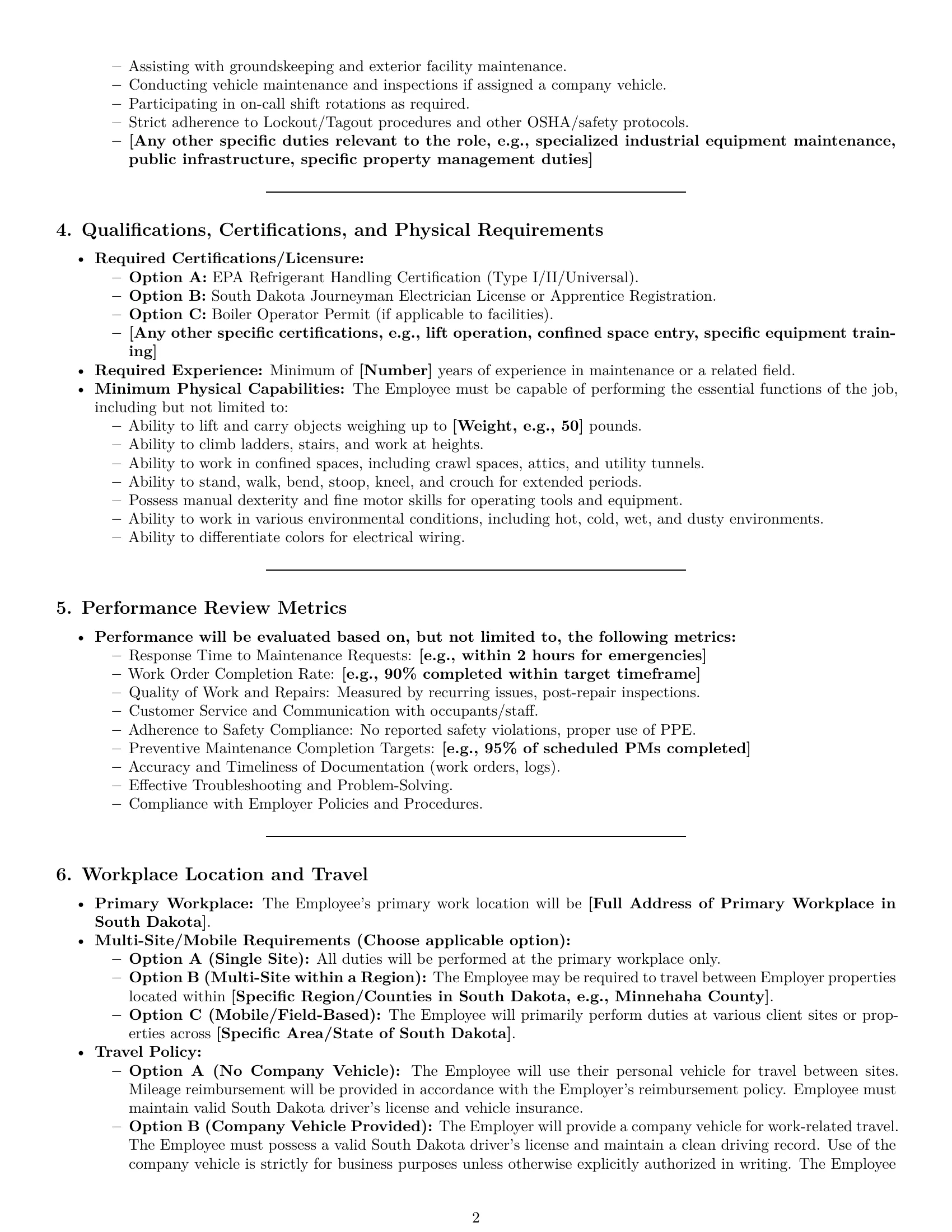 Preview page 2 of Pro South Dakota maintenance technician employment contract template
