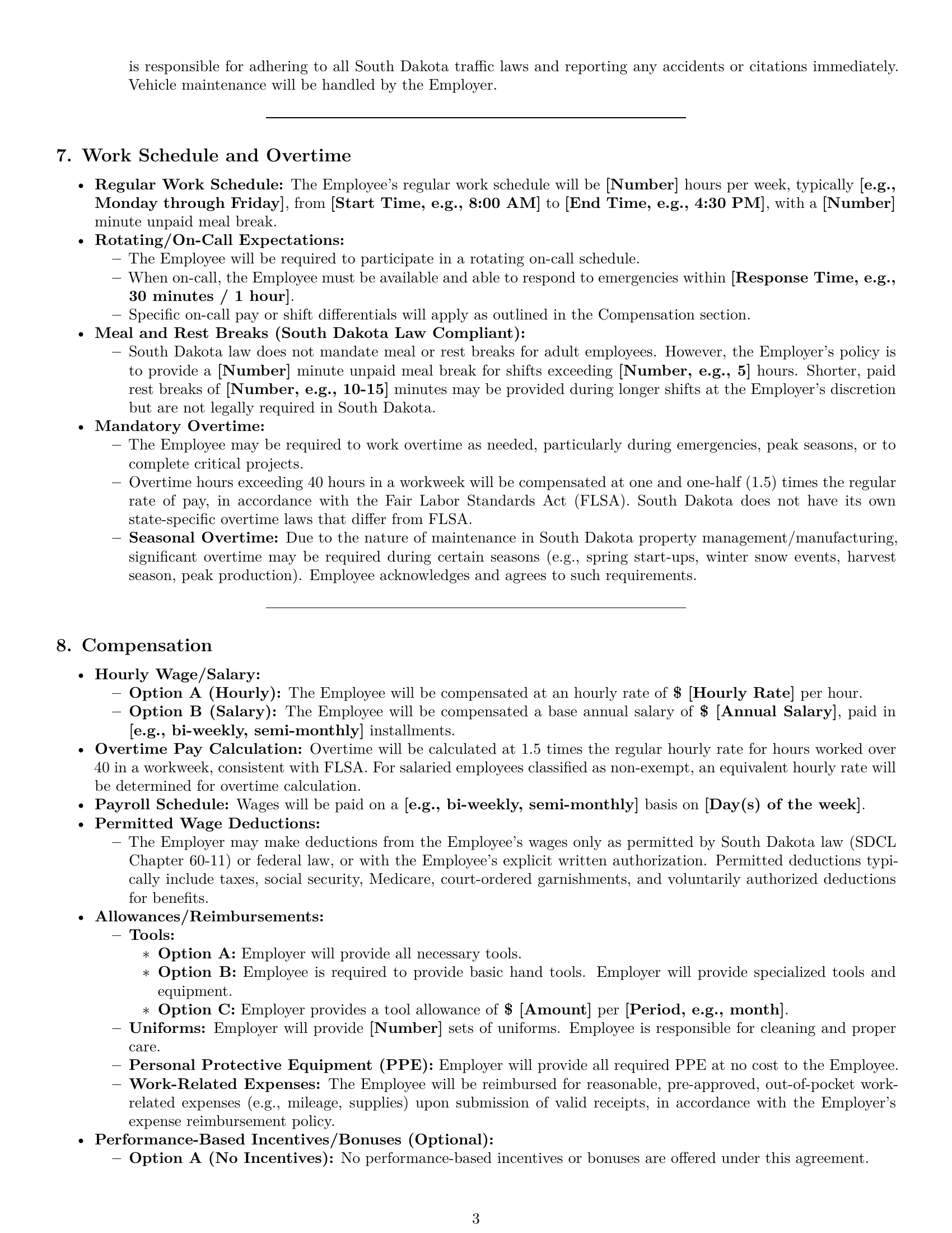 Preview page 3 of Pro South Dakota maintenance technician employment contract template