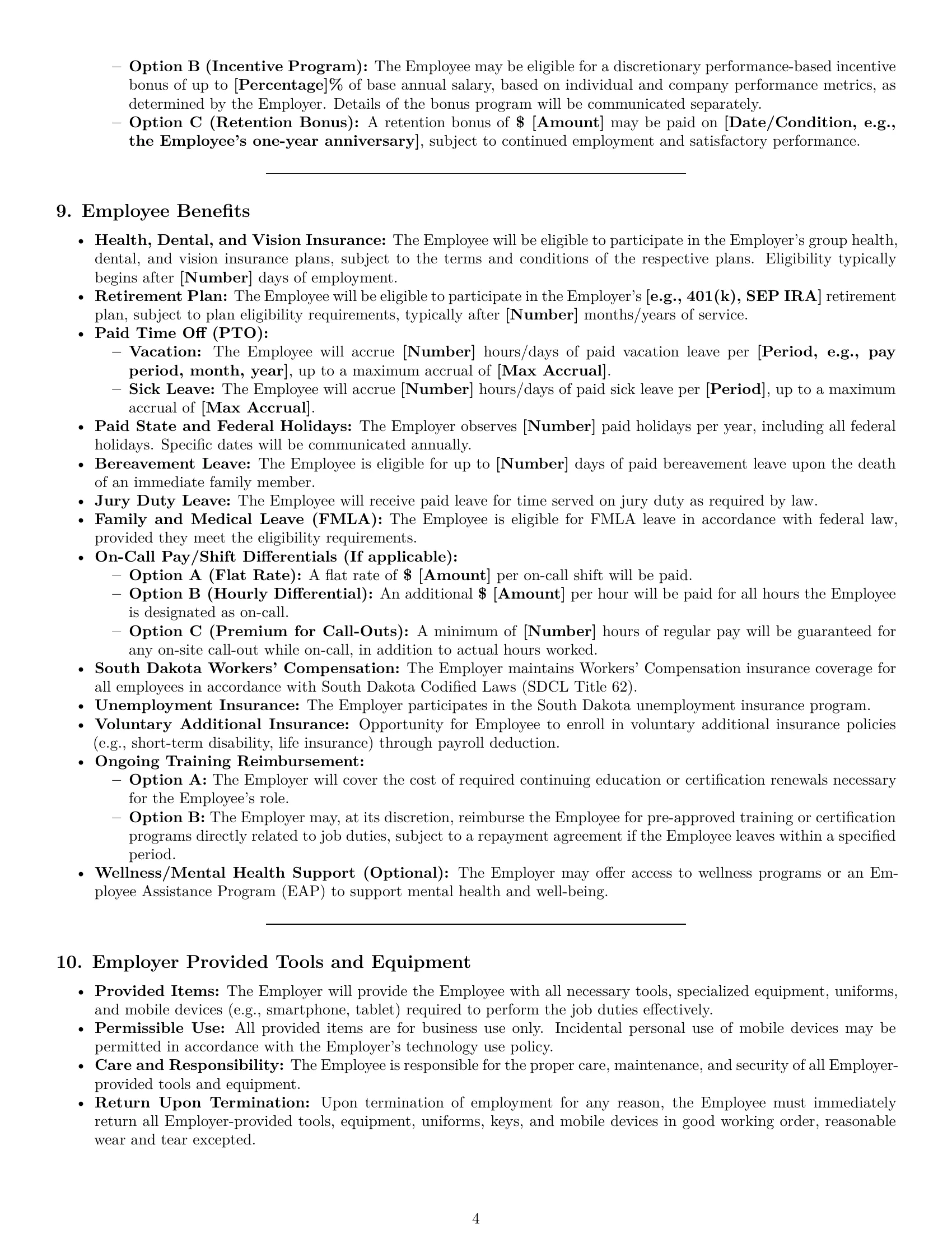 Preview page 4 of Pro South Dakota maintenance technician employment contract template