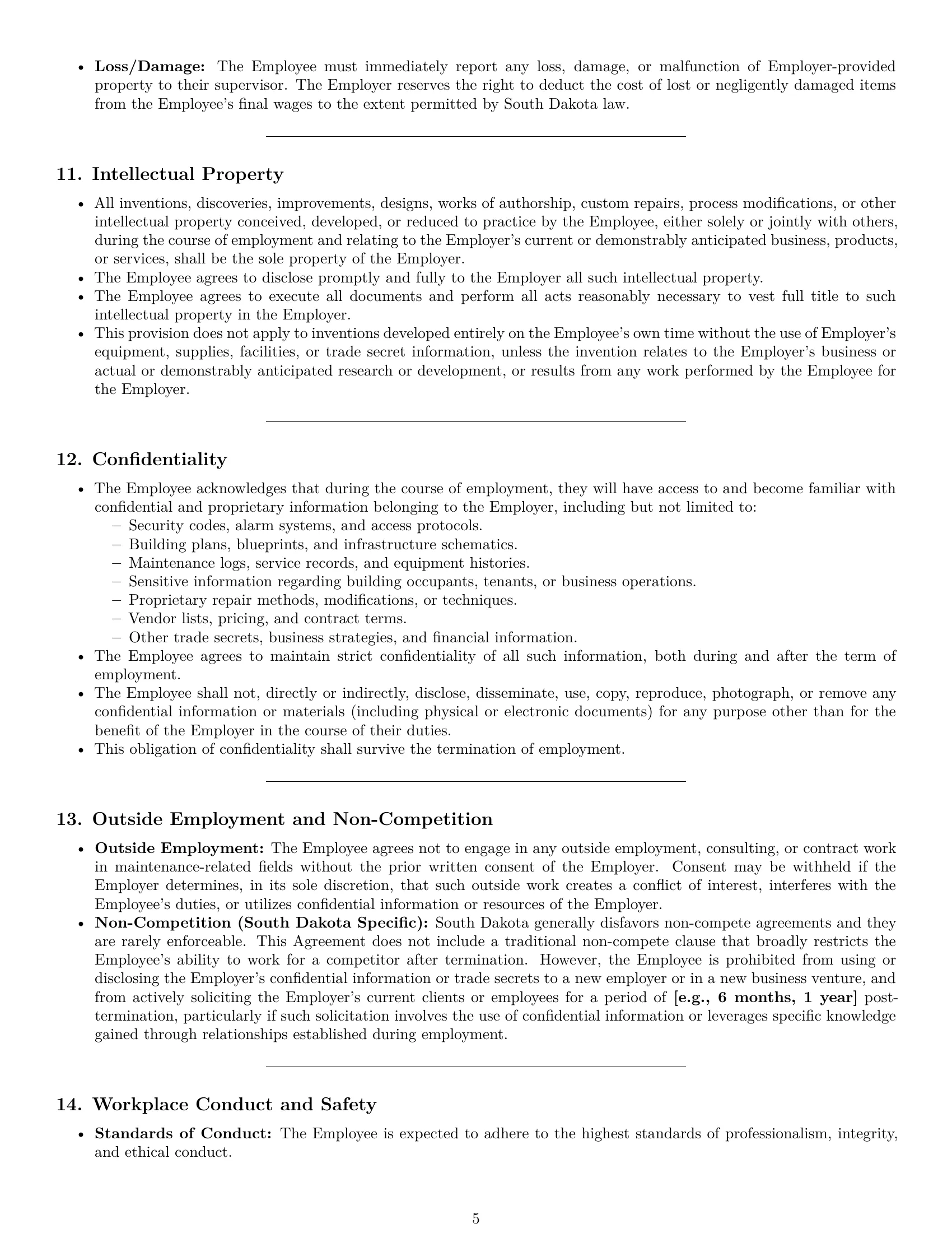Preview page 5 of Pro South Dakota maintenance technician employment contract template