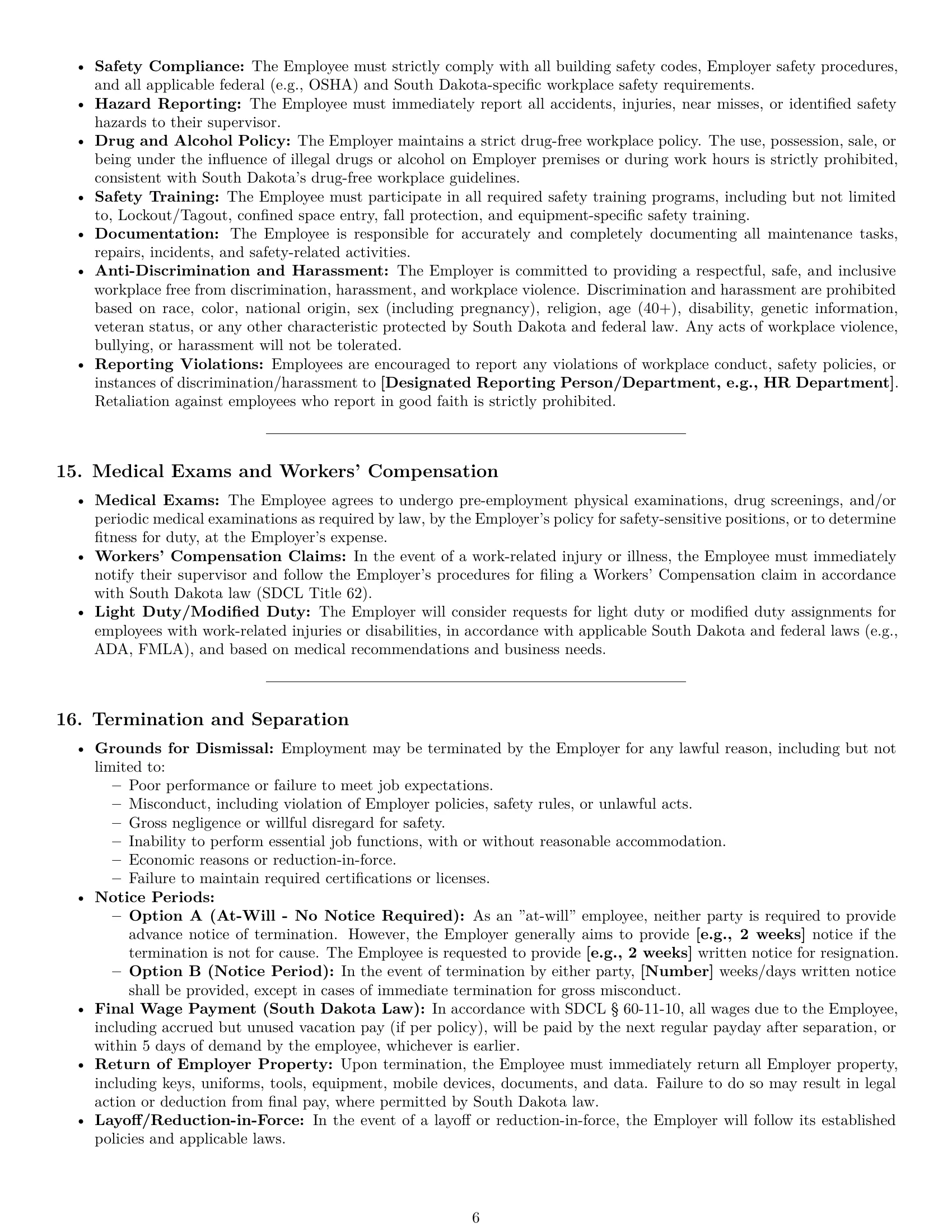 Preview page 6 of Pro South Dakota maintenance technician employment contract template