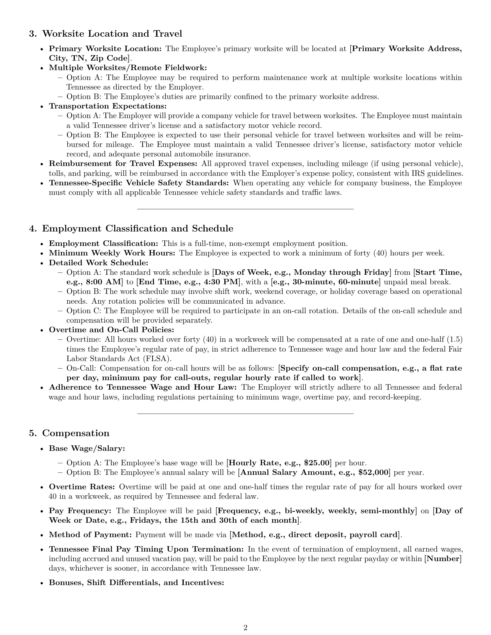 Preview page 2 of Pro Tennessee maintenance technician employment contract template