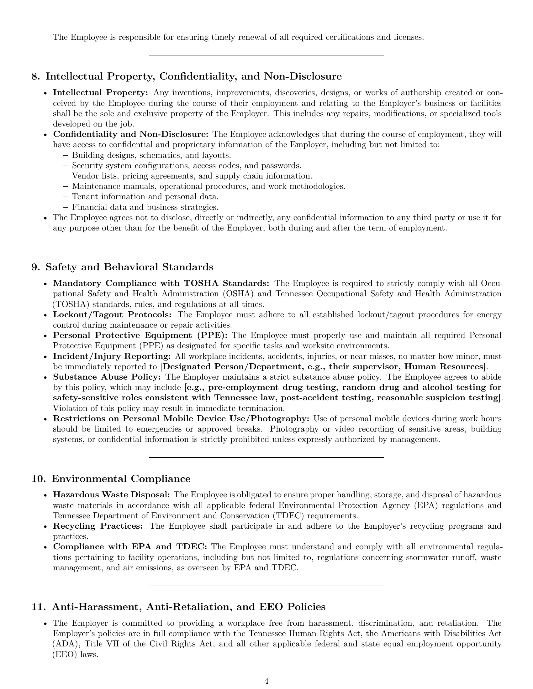 Preview page 4 of Pro Tennessee maintenance technician employment contract template