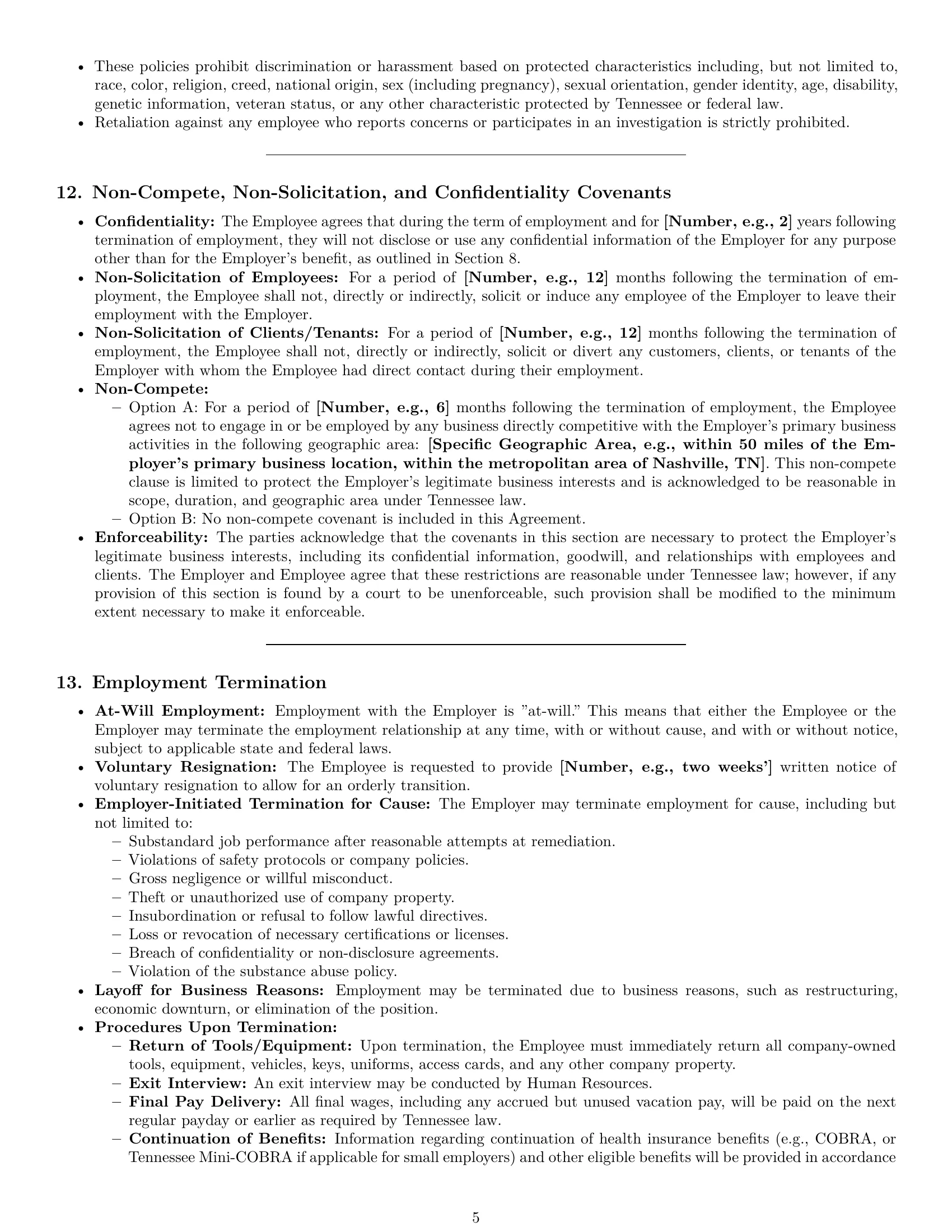Preview page 5 of Pro Tennessee maintenance technician employment contract template