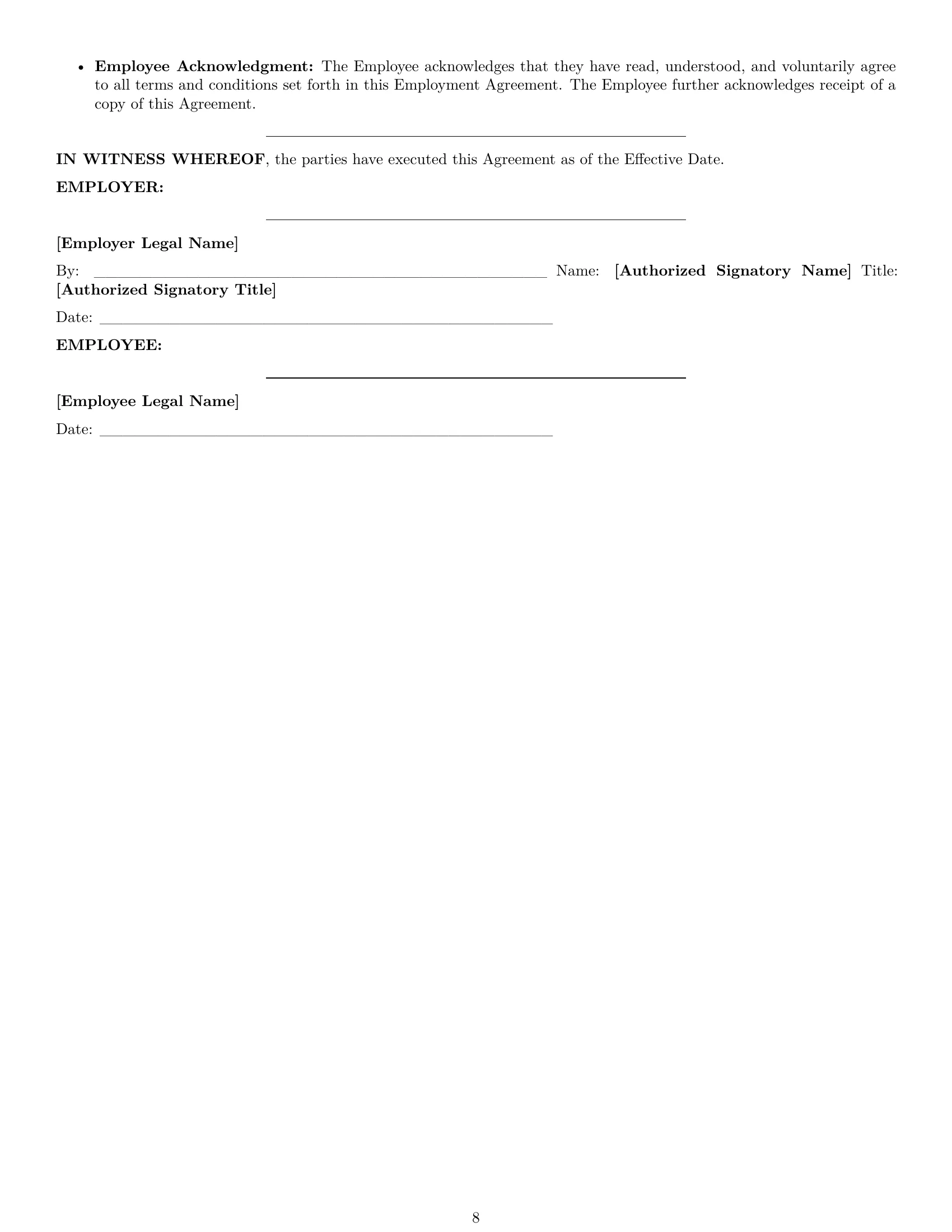 Preview page 8 of Pro Tennessee maintenance technician employment contract template