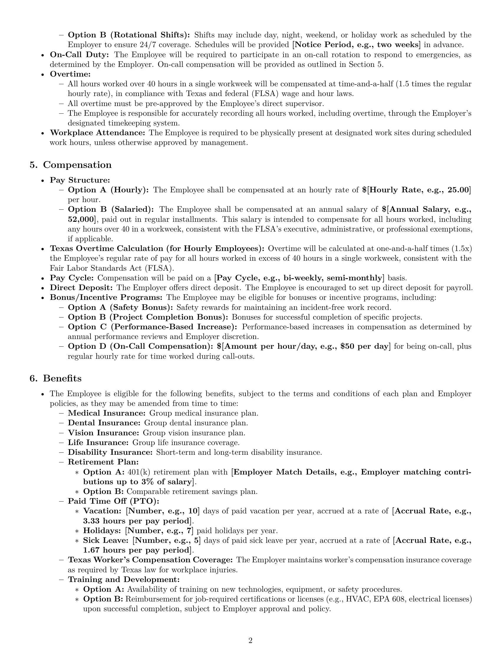Preview page 2 of Pro Texas maintenance technician employment contract template
