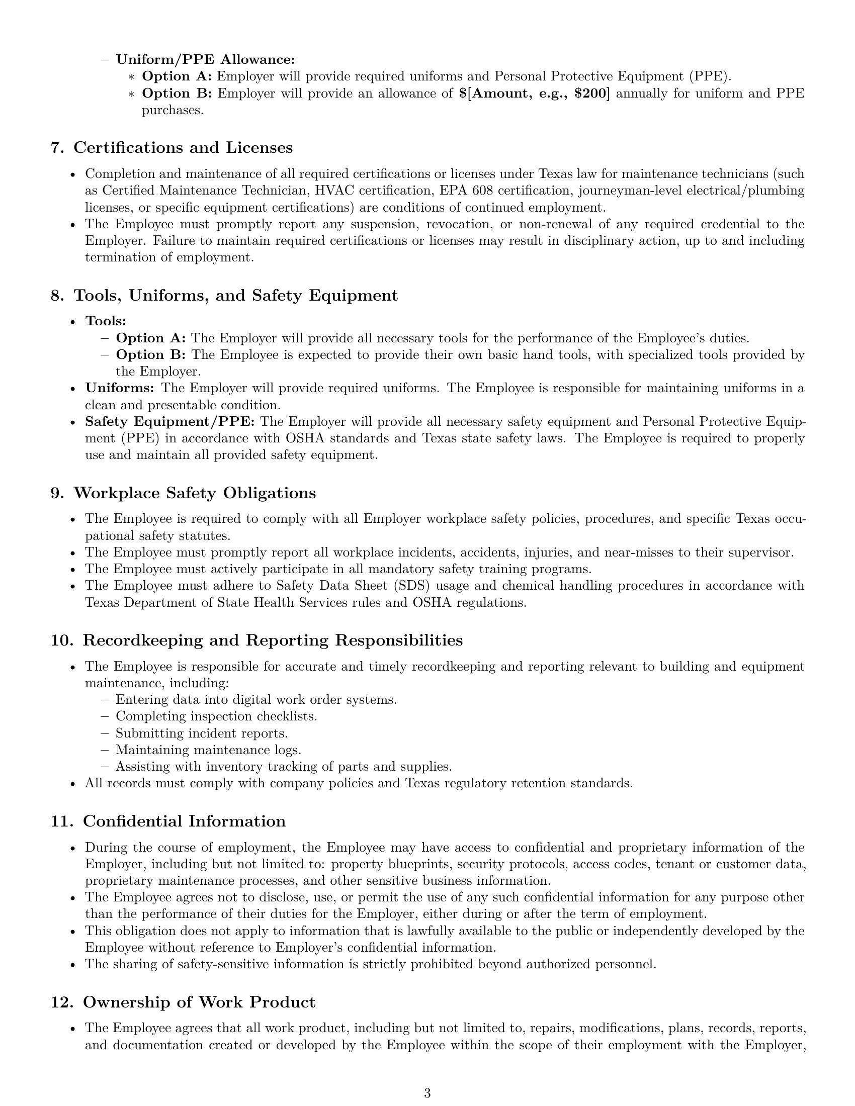 Preview page 3 of Pro Texas maintenance technician employment contract template