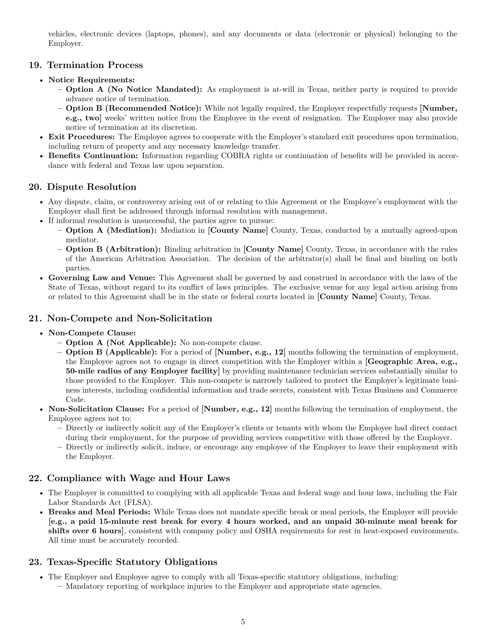 Preview page 5 of Pro Texas maintenance technician employment contract template