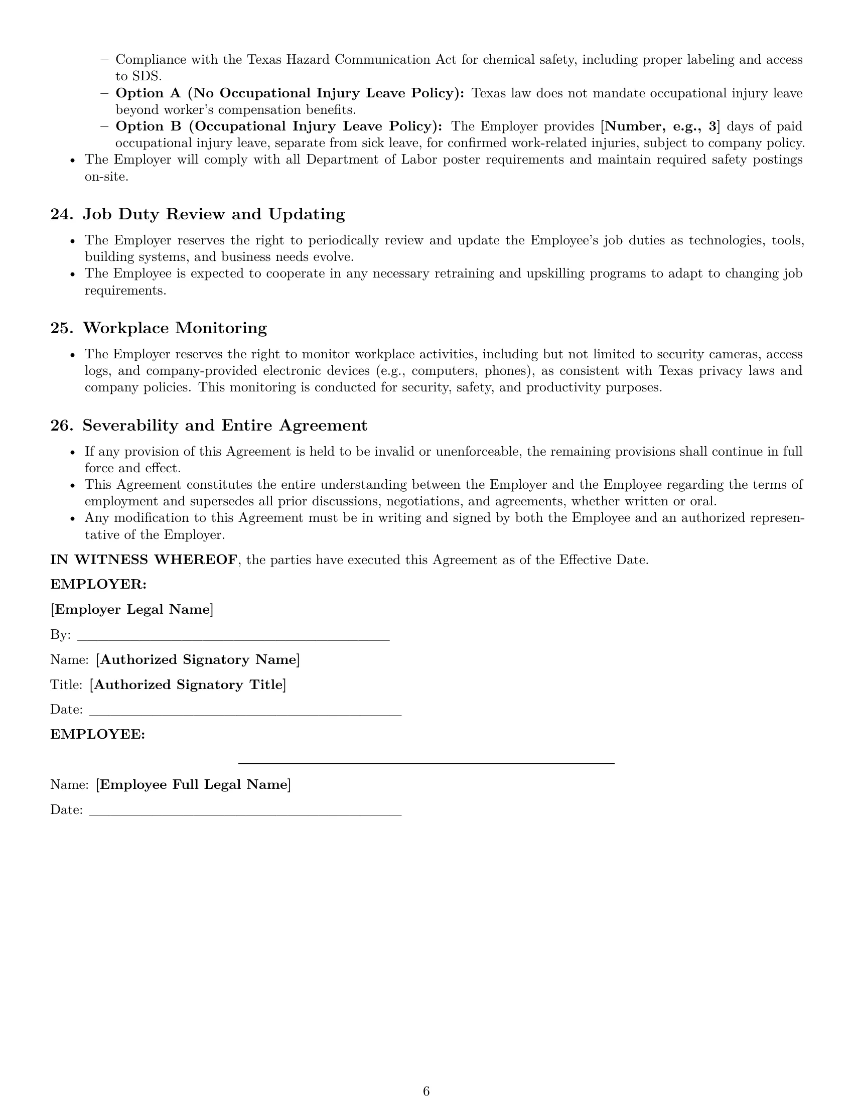 Preview page 6 of Pro Texas maintenance technician employment contract template