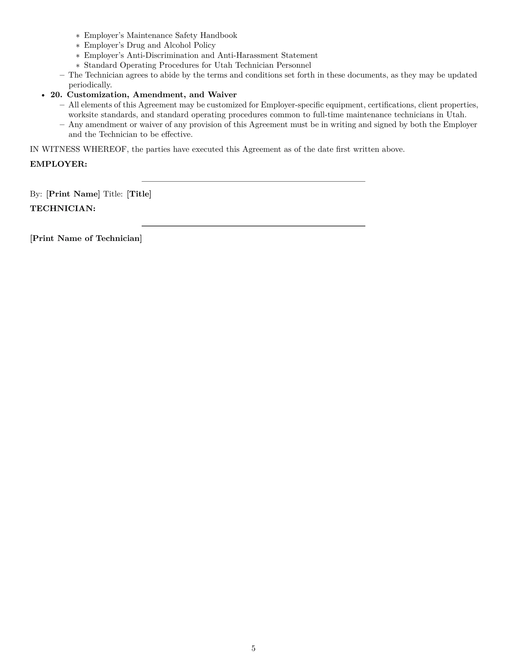 Preview page 5 of Pro Utah maintenance technician employment contract template