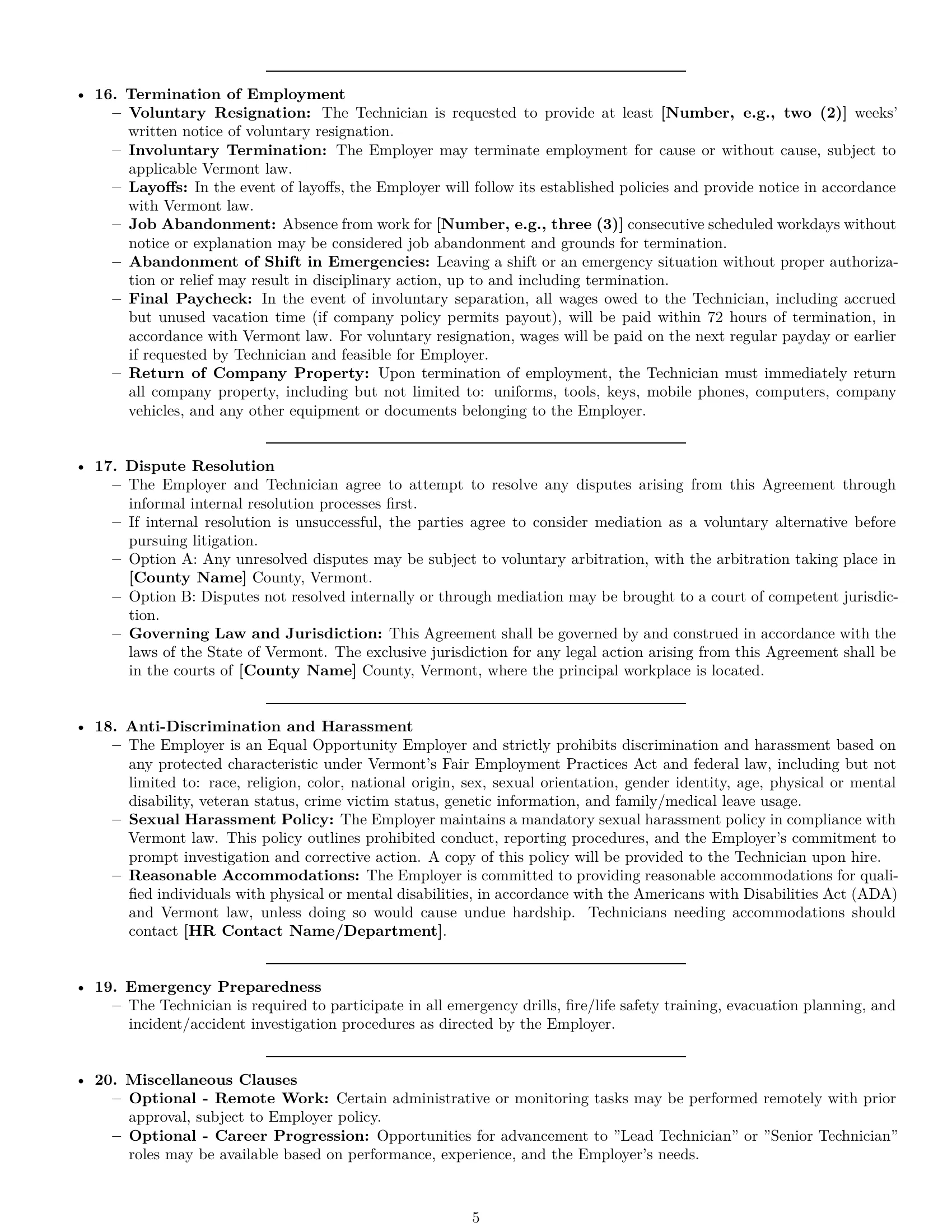 Preview page 5 of Pro Vermont maintenance technician employment contract template