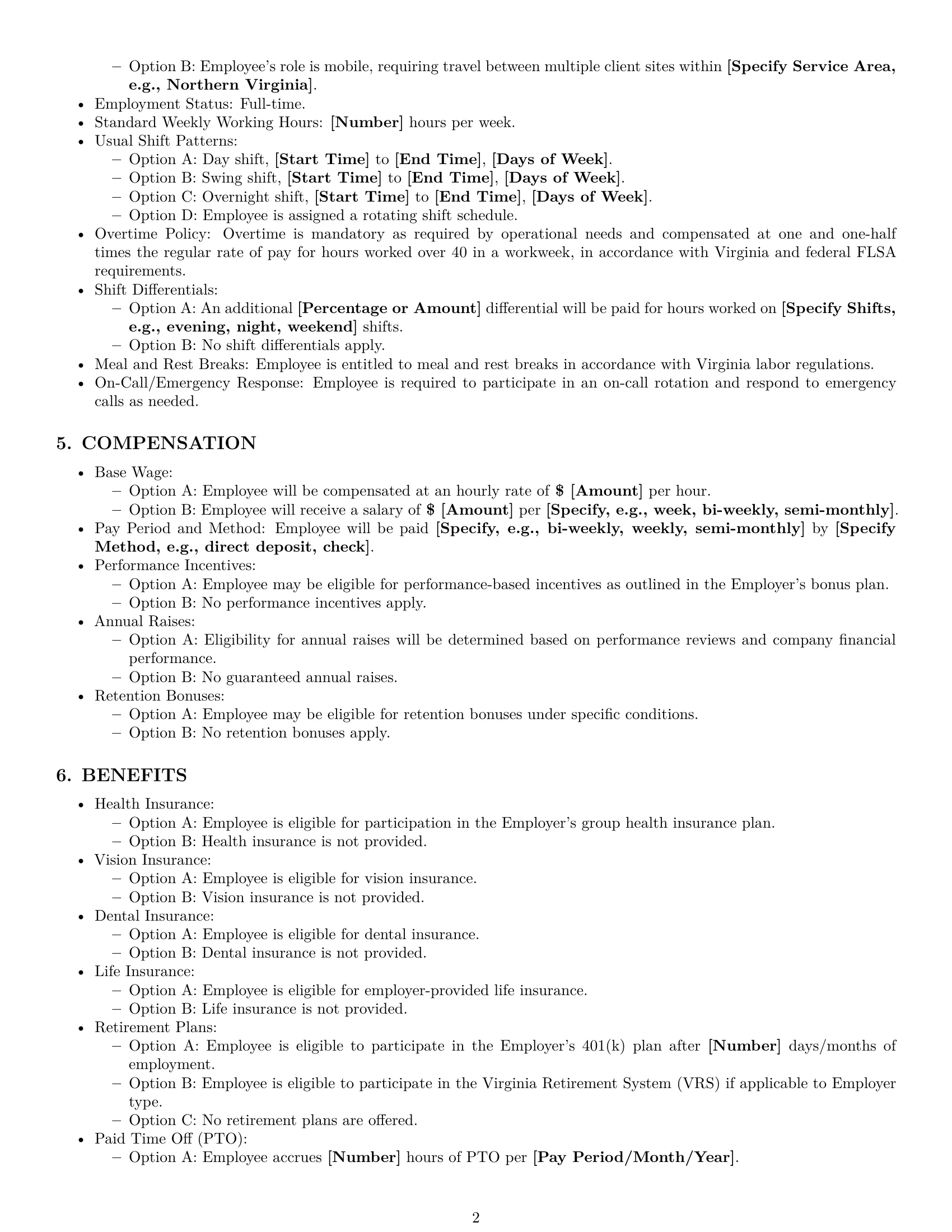 Preview page 2 of Pro Virginia maintenance technician employment contract template