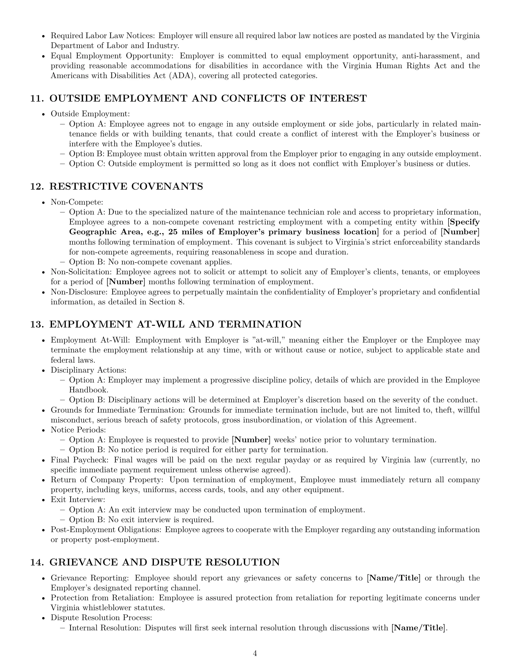 Preview page 4 of Pro Virginia maintenance technician employment contract template