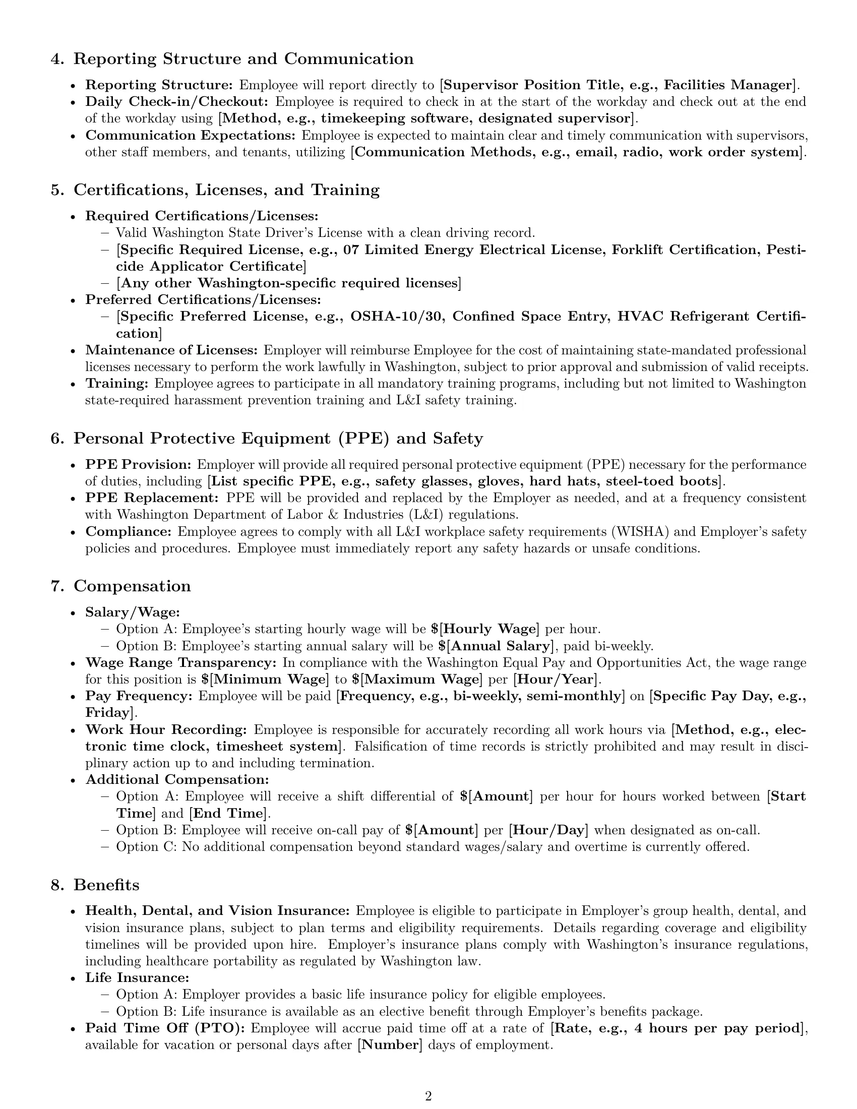 Preview page 2 of Pro Washington maintenance technician employment contract template